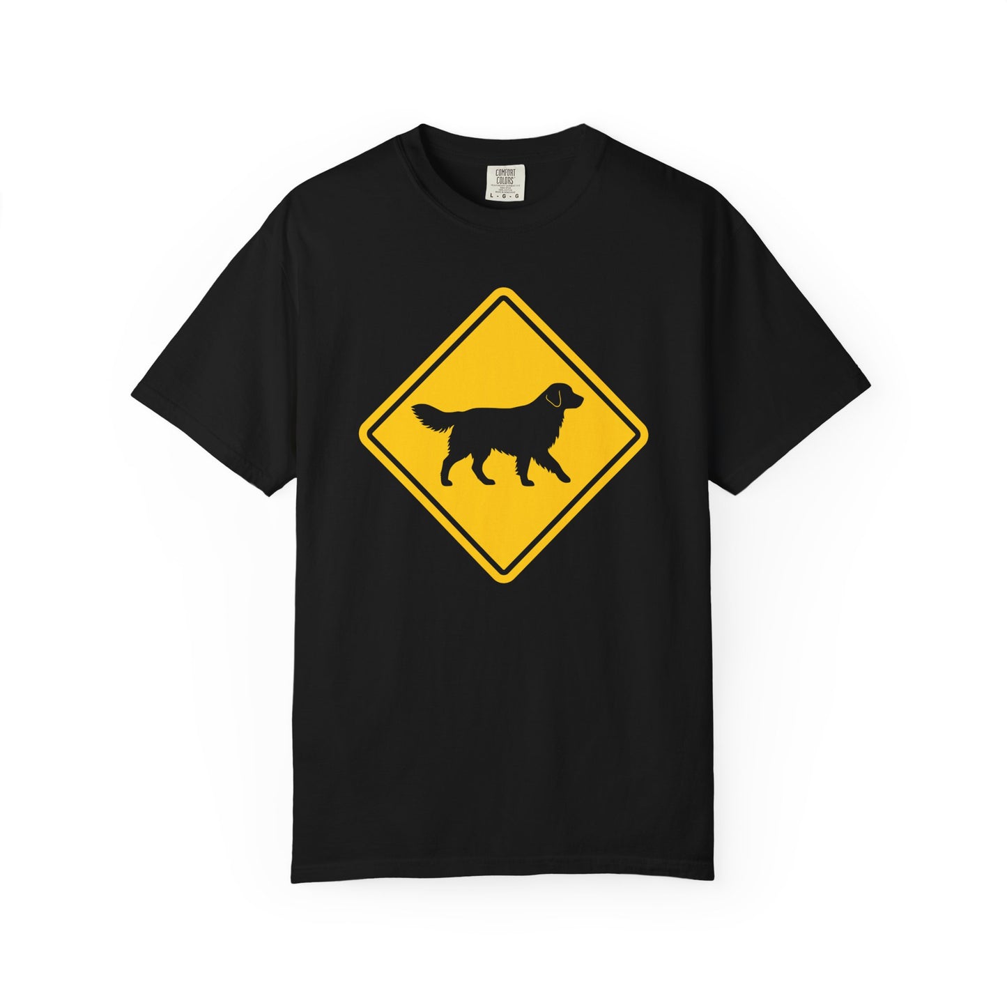 Golden Retriever Dog Crossing T-Shirt in Black from When Dogs Fly