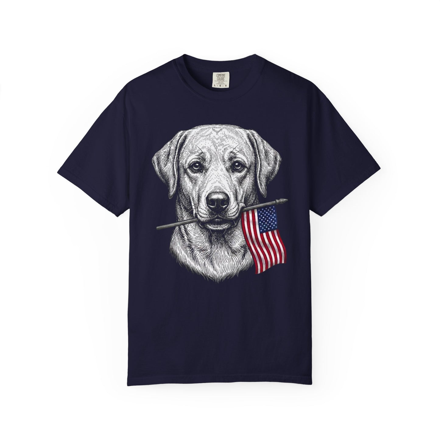 Red, White & Labrador Retriever American Flag T-Shirt in True Navy from When Dogs Fly