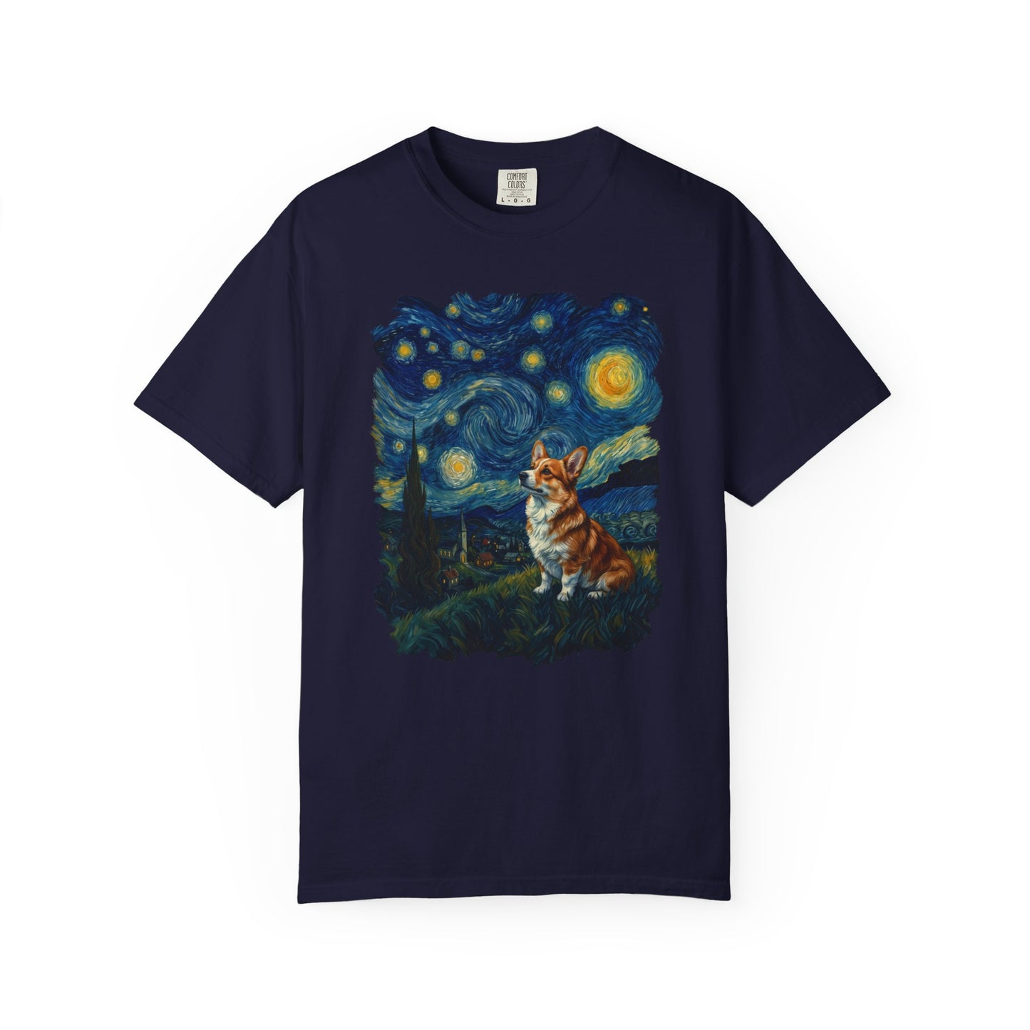 Starry Night Corgi T-Shirt in True Navy from When Dogs Fly