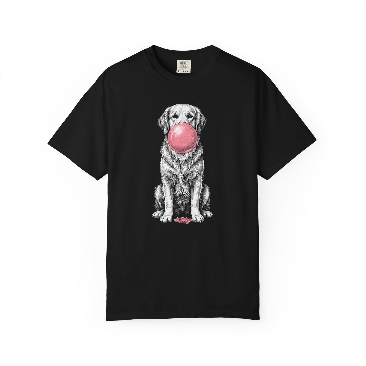 Bubblegum Golden Retriever T-Shirt in Black from When Dogs Fly