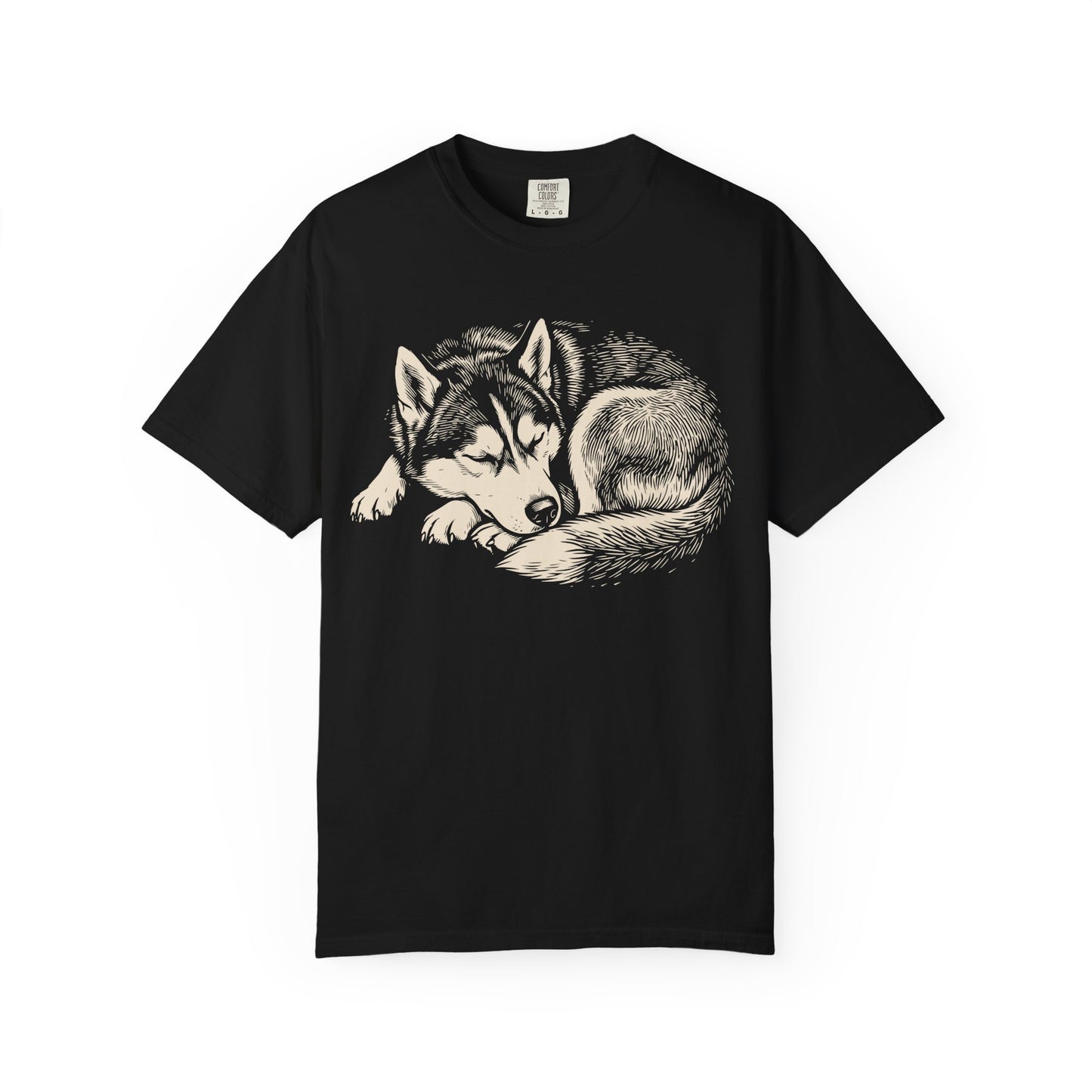 Cozy Nap Time Siberian Husky T-Shirt in Black from When Dogs Fly