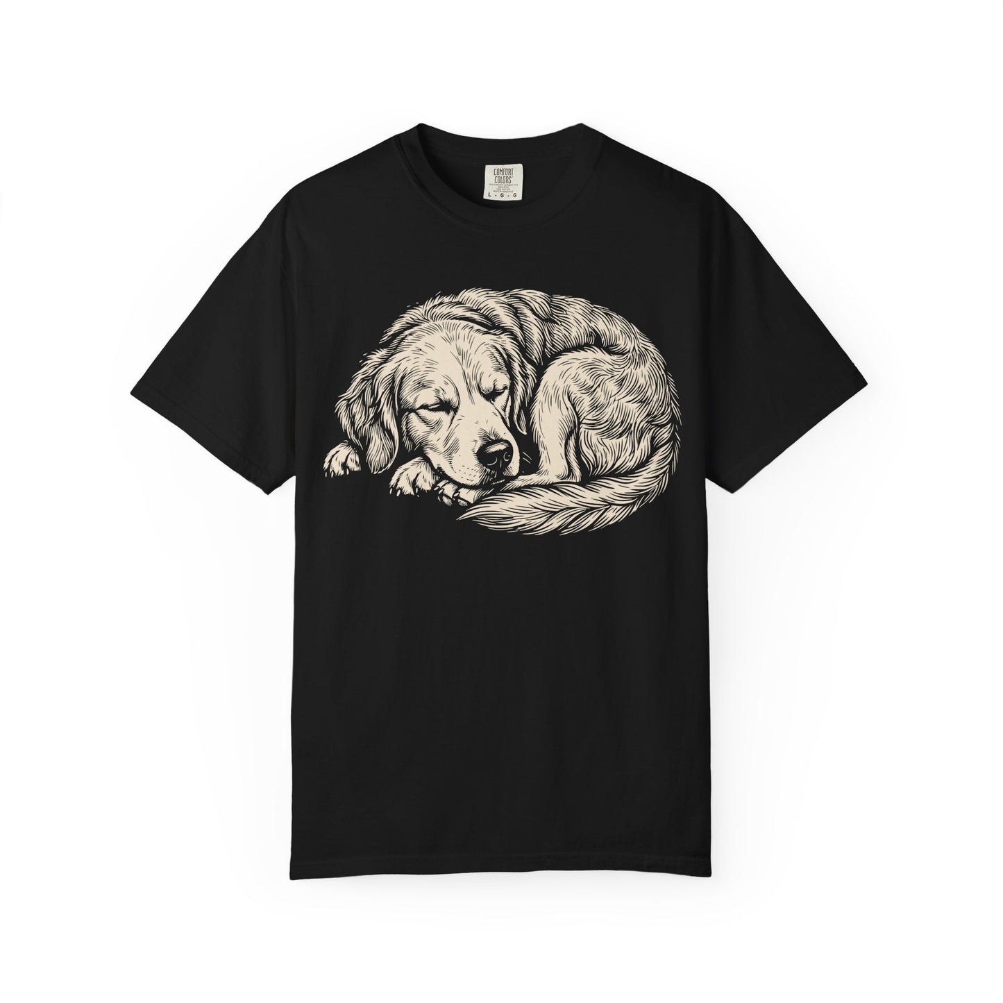Cozy Nap Time Golden Retriever T-Shirt in Black from When Dogs Fly