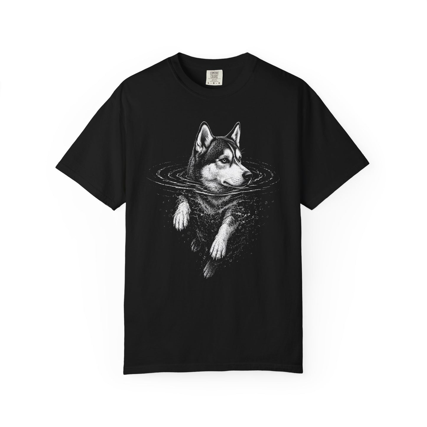 Siberian Husky Dog Paddle T-Shirt in Black from When Dogs Fly