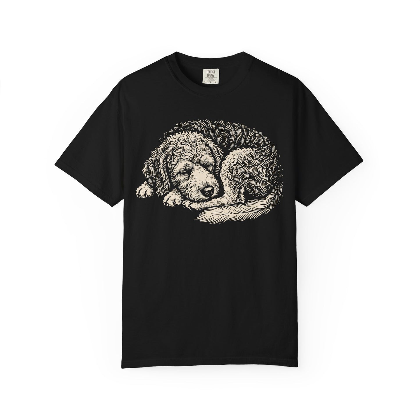 Cozy Nap Time Labradoodle T-Shirt in Black from When Dogs Fly