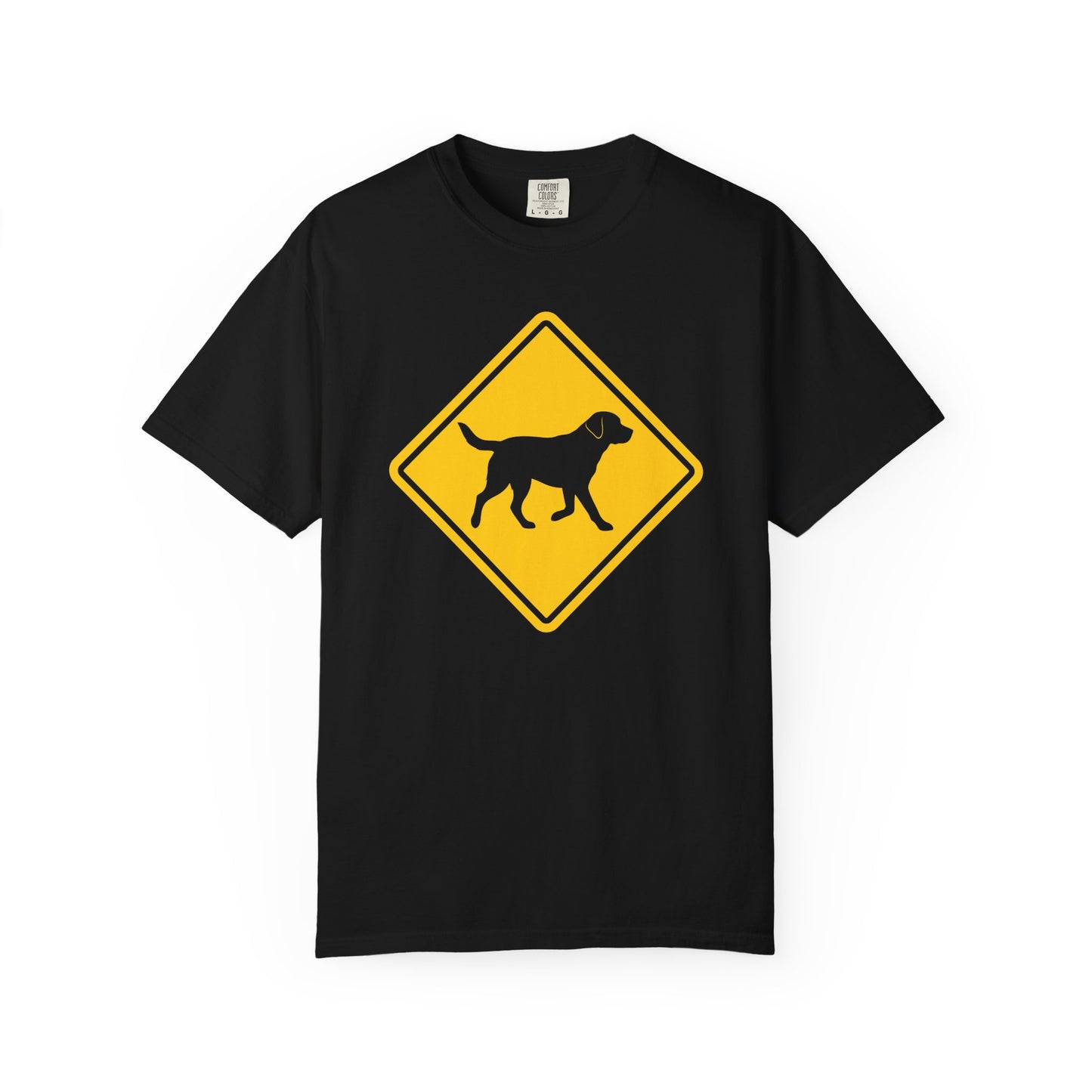 Labrador Retriever Dog Crossing T-Shirt in Black from When Dogs Fly