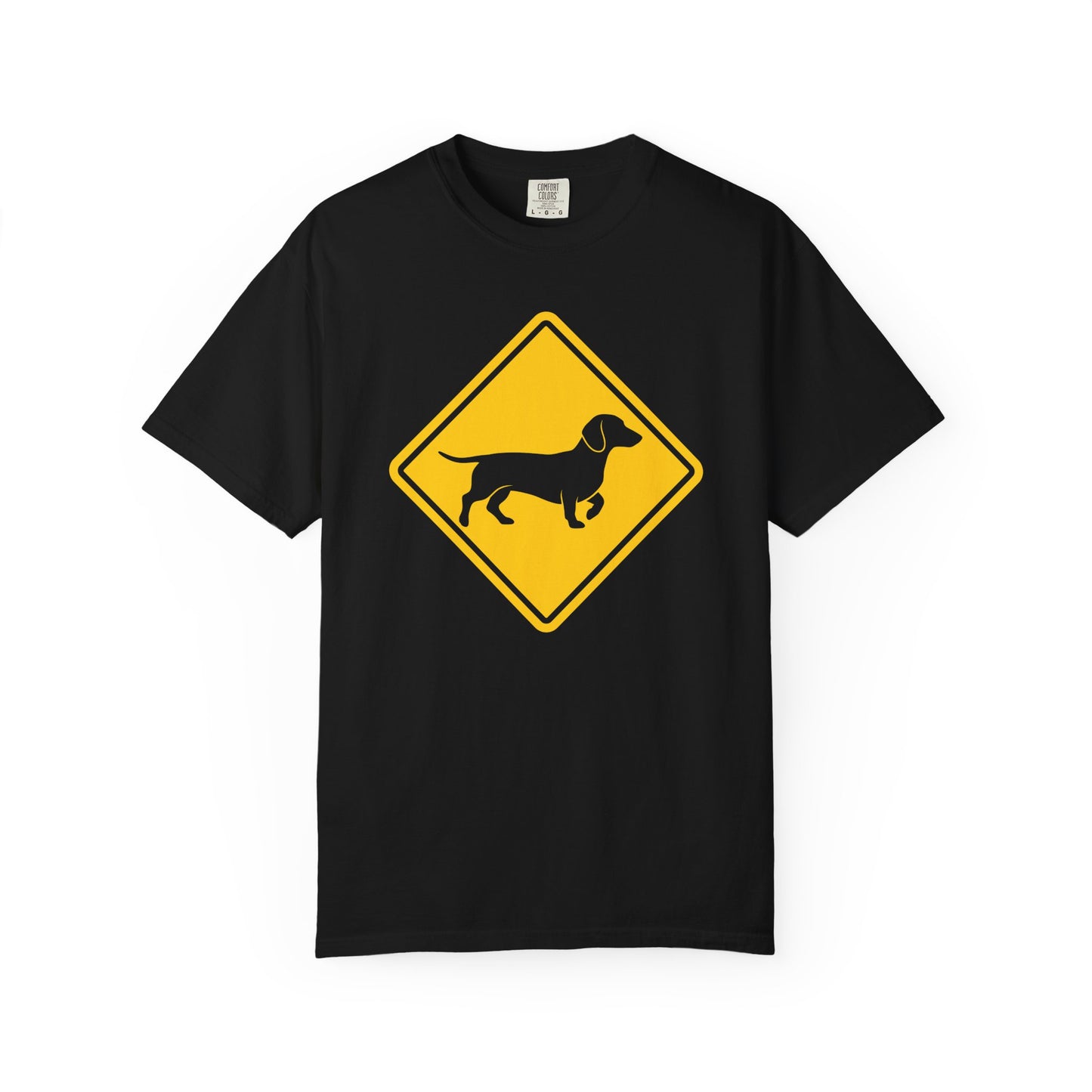 Dachshund Dog Crossing T-Shirt in Black from When Dogs Fly