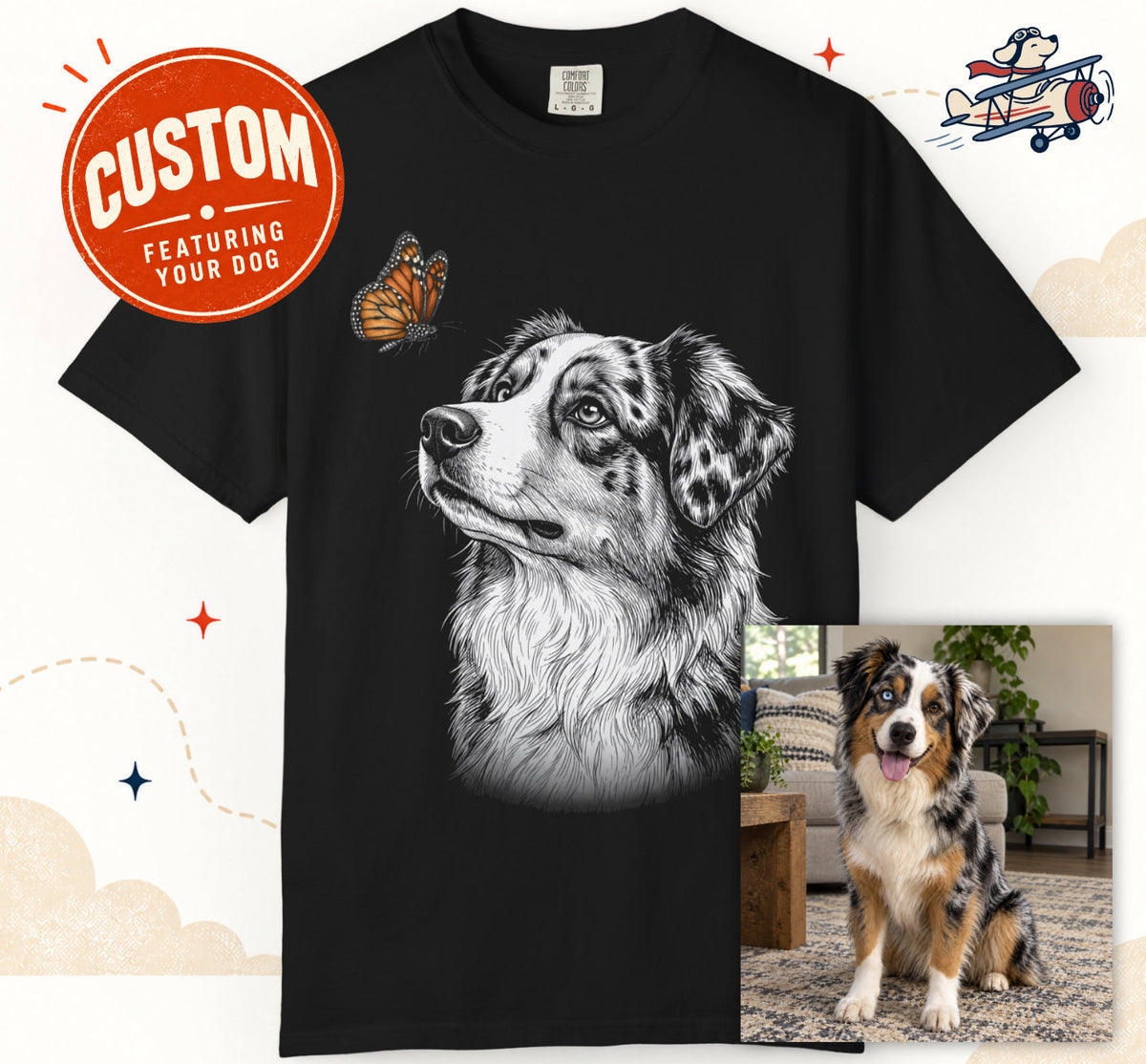 Custom Hello Butterfly Dog T-Shirt