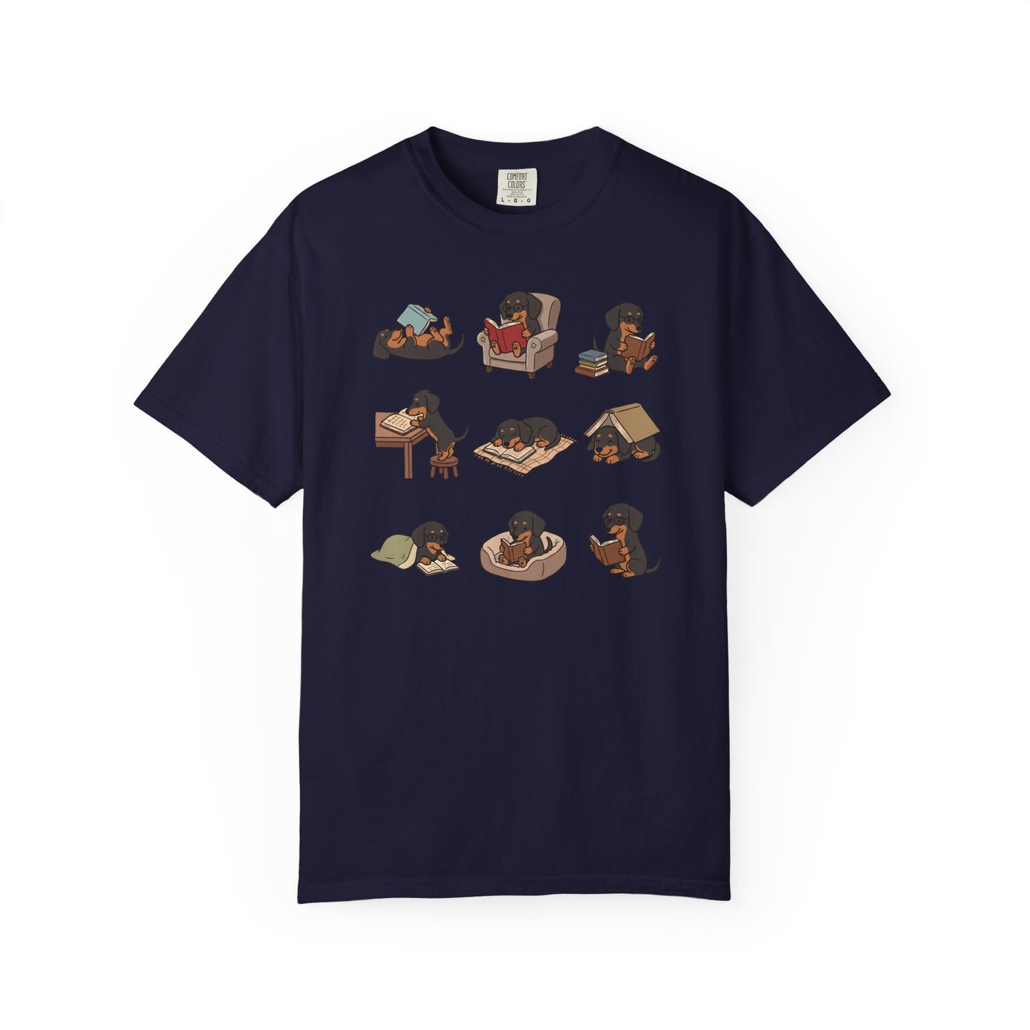 Dachshund Book Club T-Shirt in True Navy from When Dogs Fly