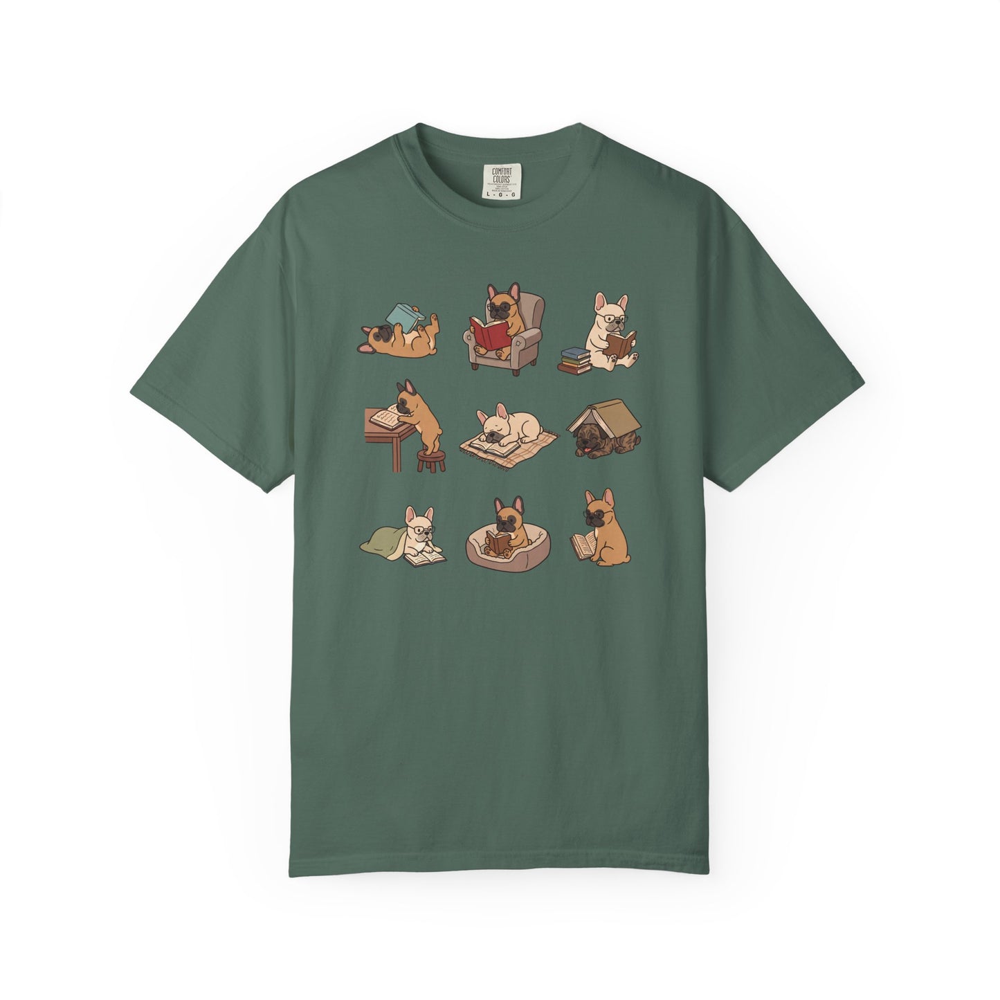 French Bulldog Book Club T-Shirt in Blue Spruce from When Dogs Fly