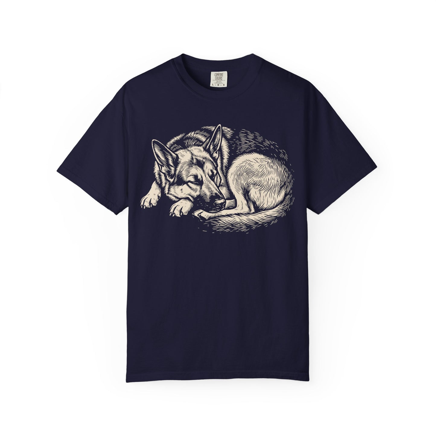 Cozy Nap Time German Shepherd T-Shirt in True Navy from When Dogs Fly