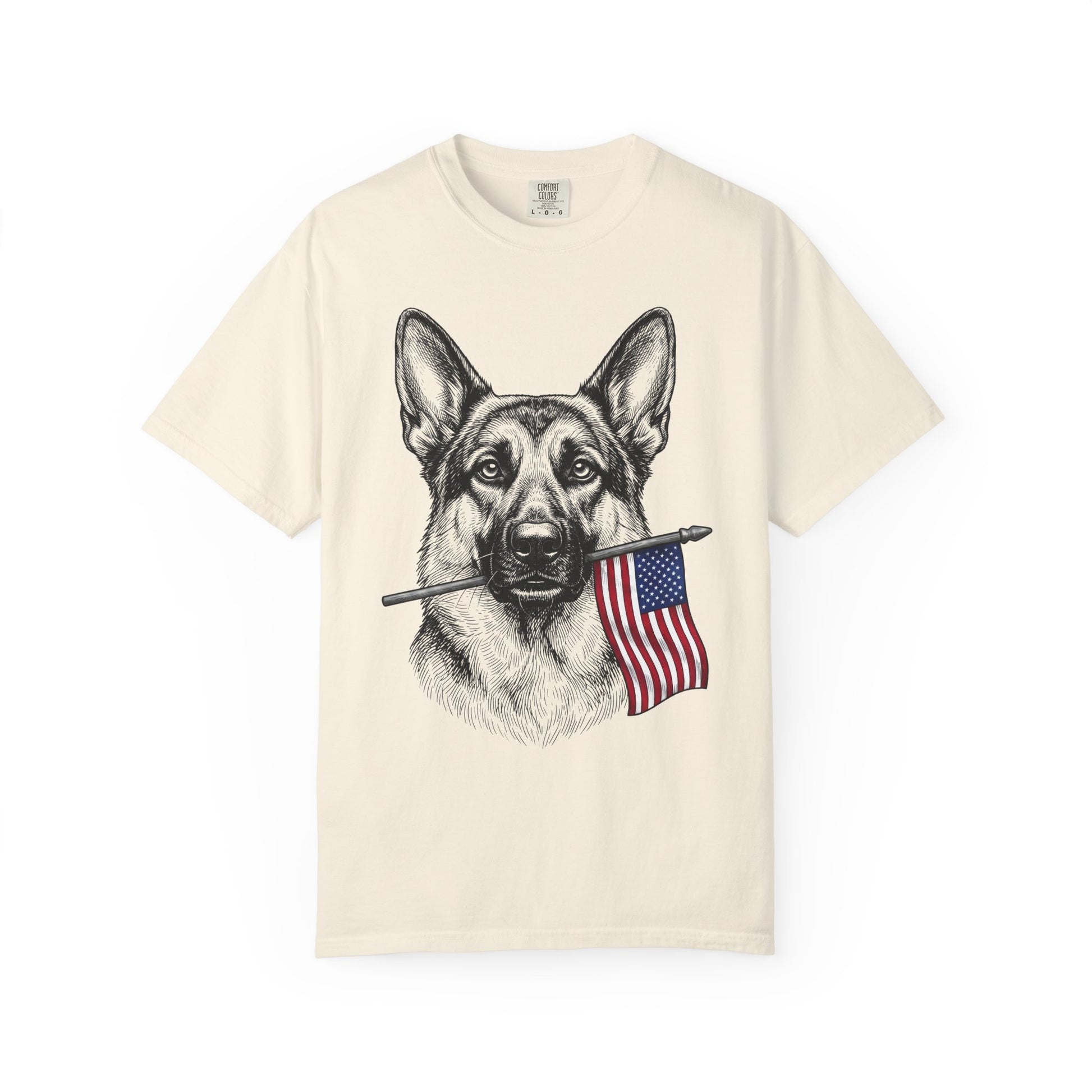 Red, White & German Shepherd American Flag T-Shirt in Ivory from When Dogs Fly