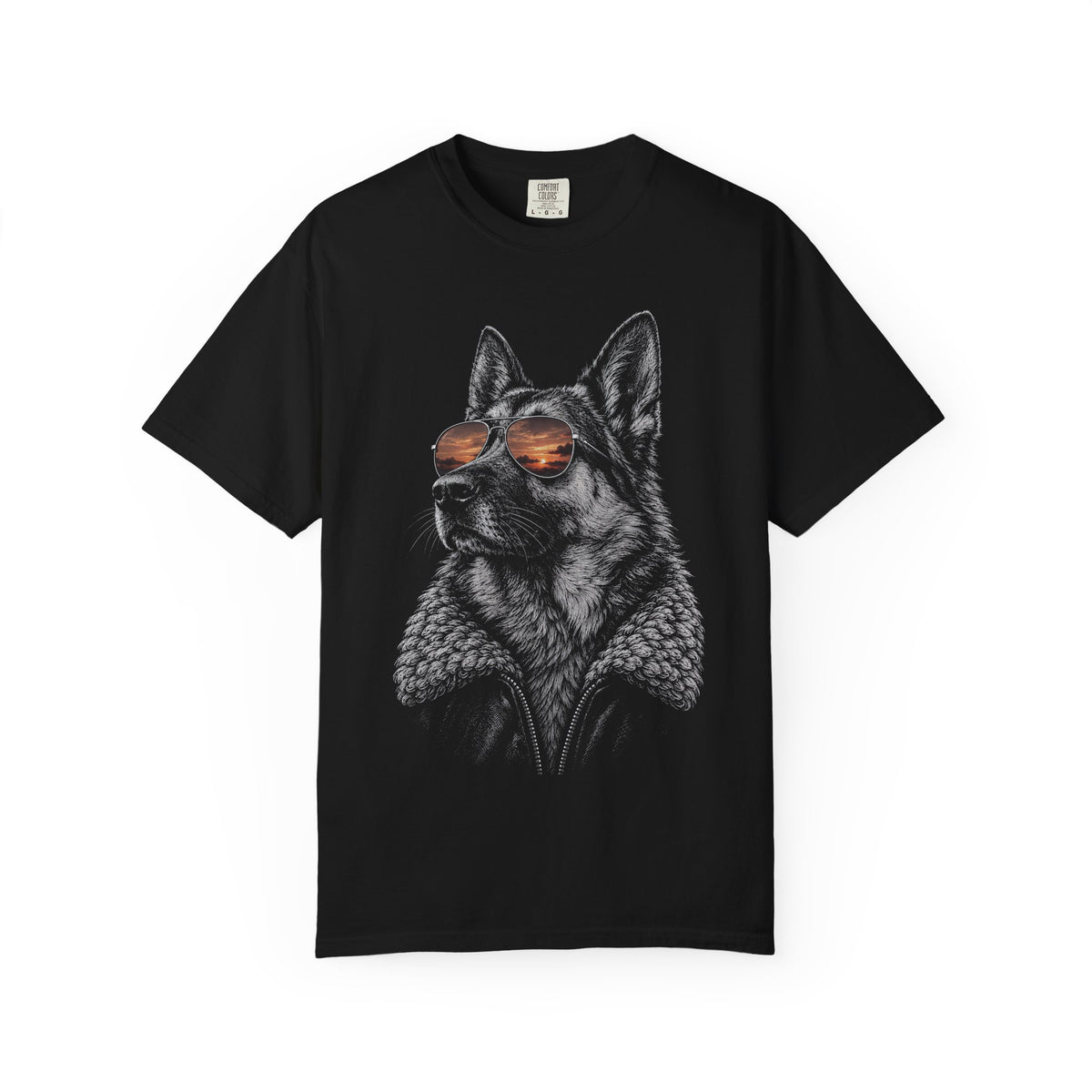 Sunset Aviator German Shepherd T-Shirt in Black from When Dogs Fly