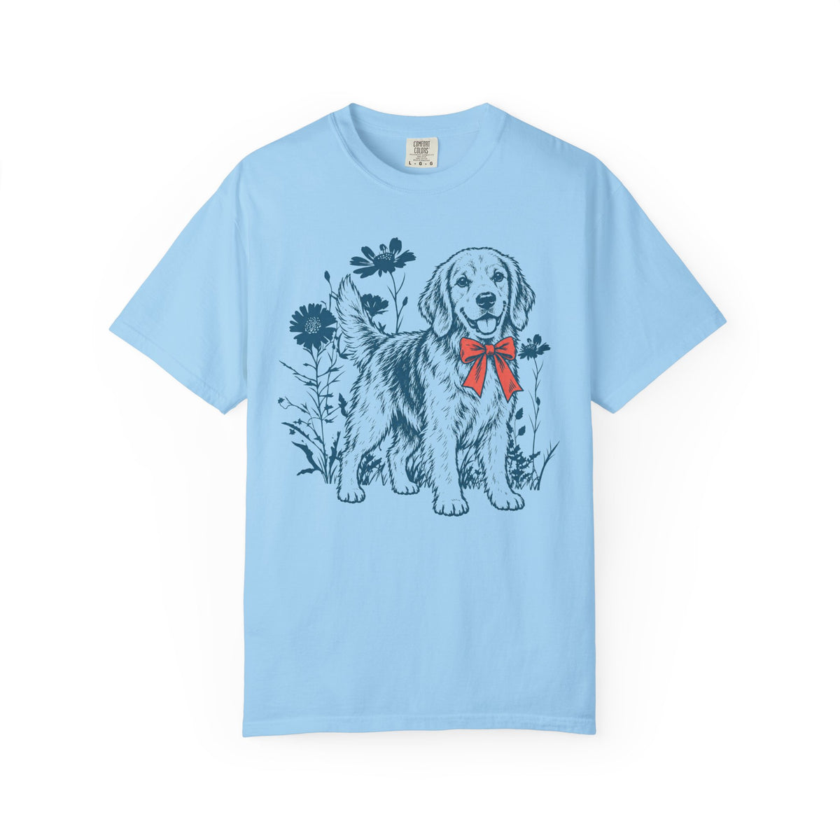Dogs in Bloom Golden Retriever T-Shirt in Hydrangea from When Dogs Fly