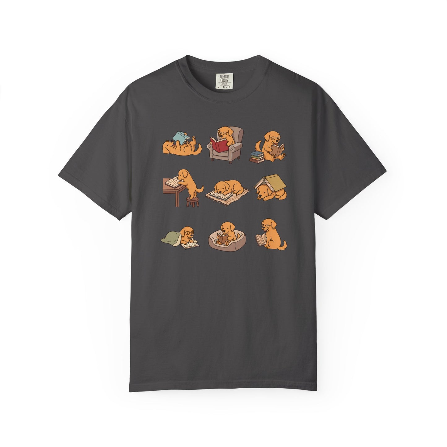 Golden Retriever Book Club T-Shirt in Graphite from When Dogs Fly