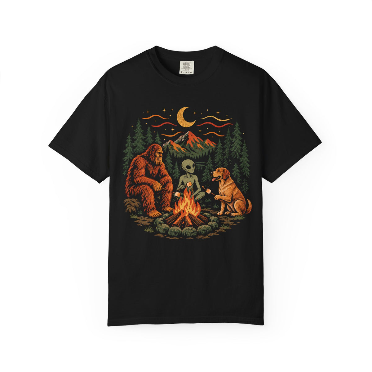 Campfire Believers Labrador Retriever T-Shirt in Black from When Dogs Fly