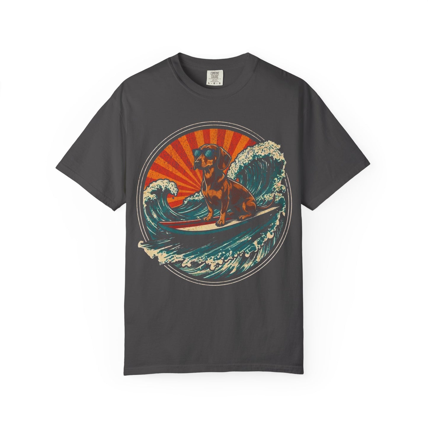 Surf's Up, Dachshund T-Shirt in Graphite from When Dogs Fly