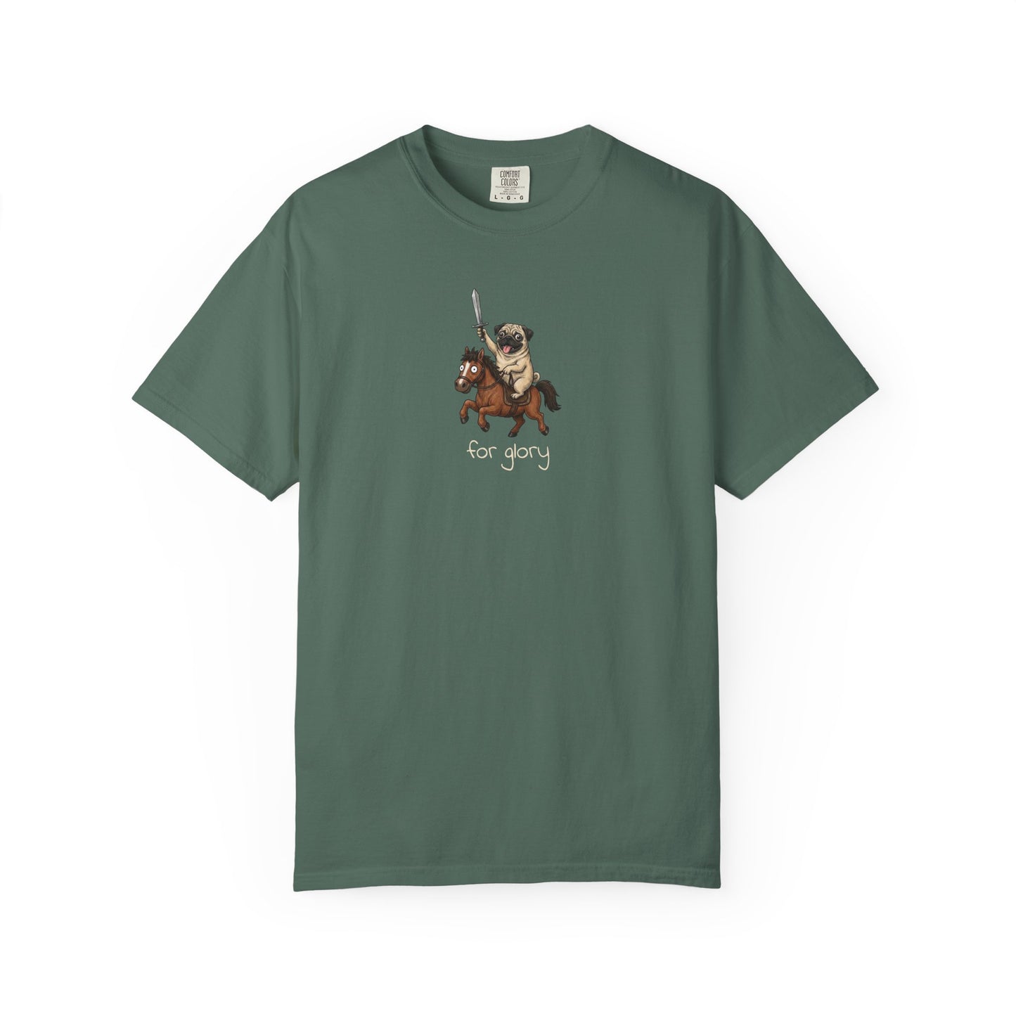 For Glory Pug T-Shirt in Blue Spruce from When Dogs Fly