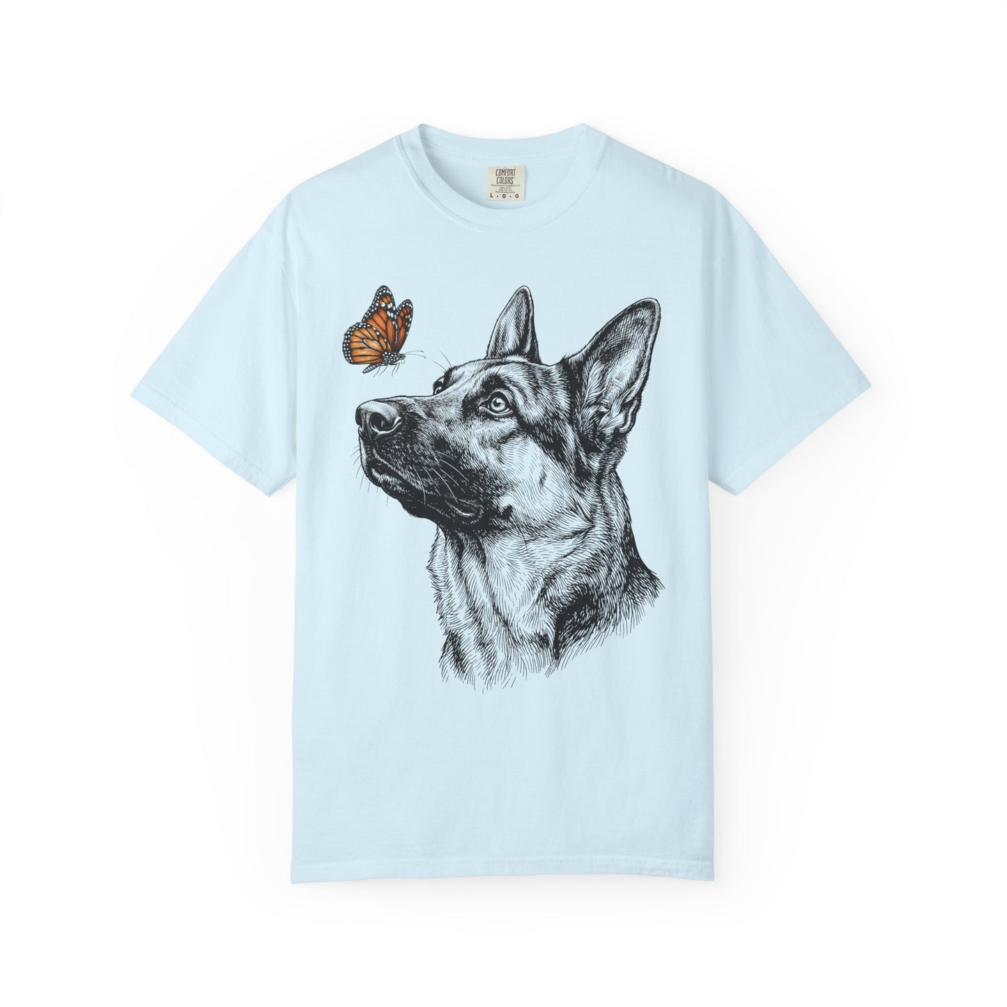 Hello Butterfly German Shepherd T-Shirt in Chambray from When Dogs Fly