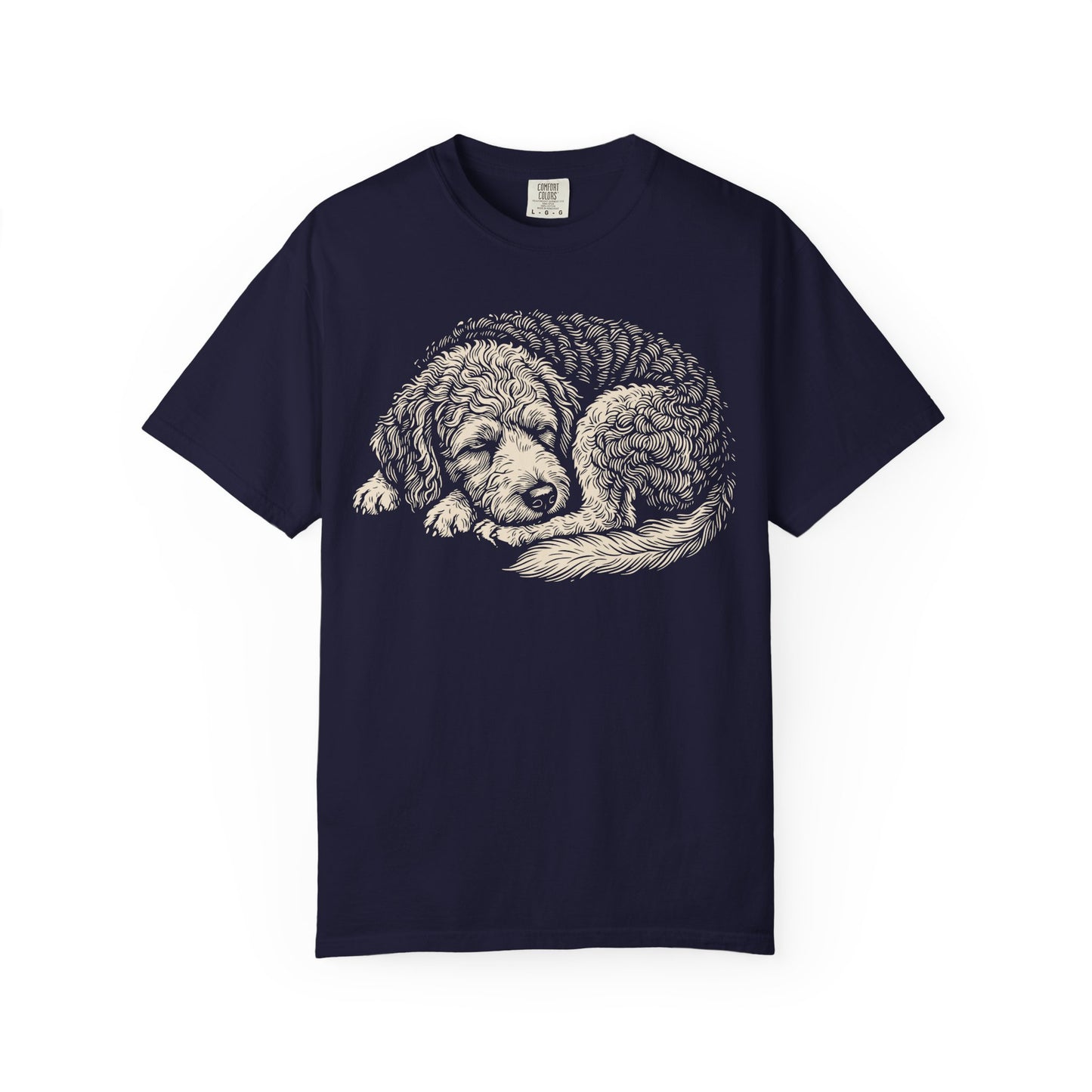Cozy Nap Time Labradoodle T-Shirt in True Navy from When Dogs Fly