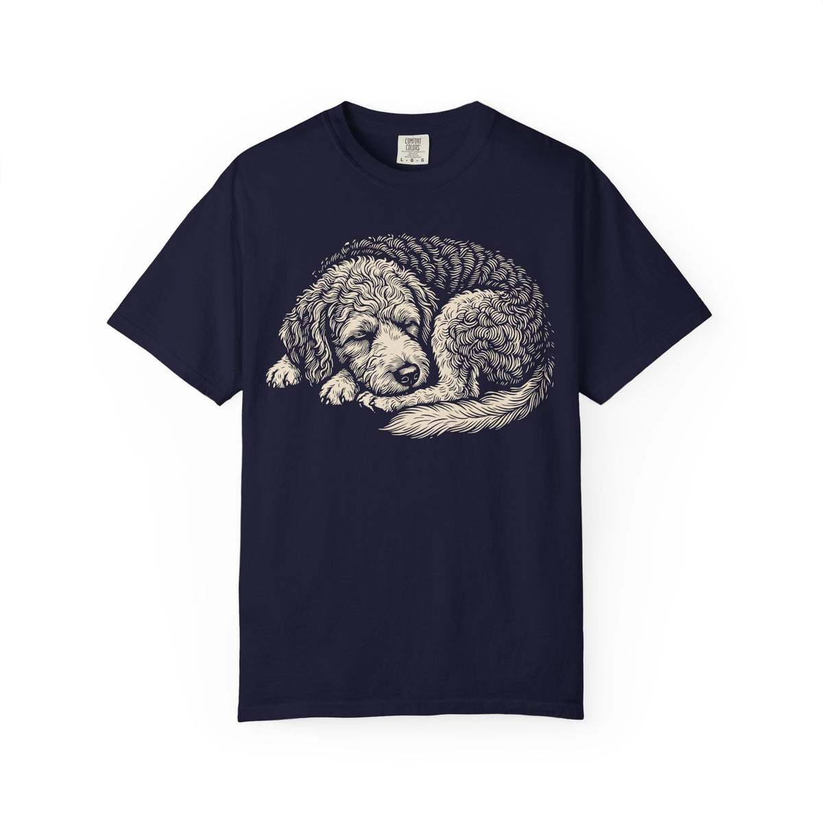 Cozy Nap Time Labradoodle T-Shirt in True Navy from When Dogs Fly
