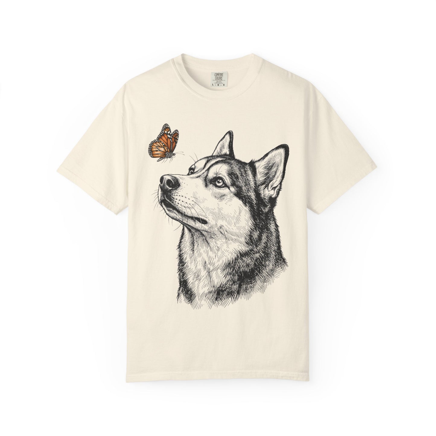 Hello Butterfly Siberian Husky T-Shirt in Ivory from When Dogs Fly