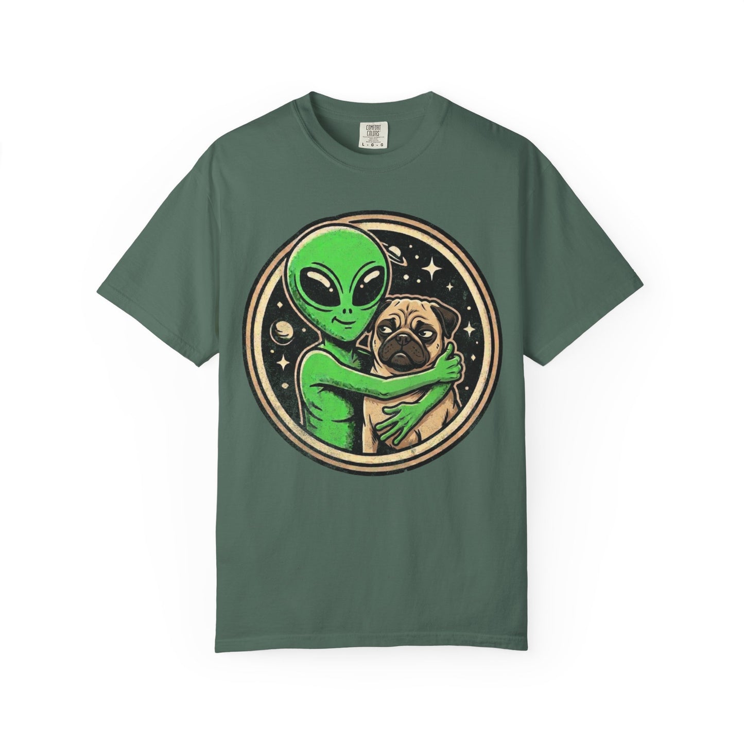 Every Alien Needs a Pug T-Shirt in Blue Spruce from When Dogs Fly