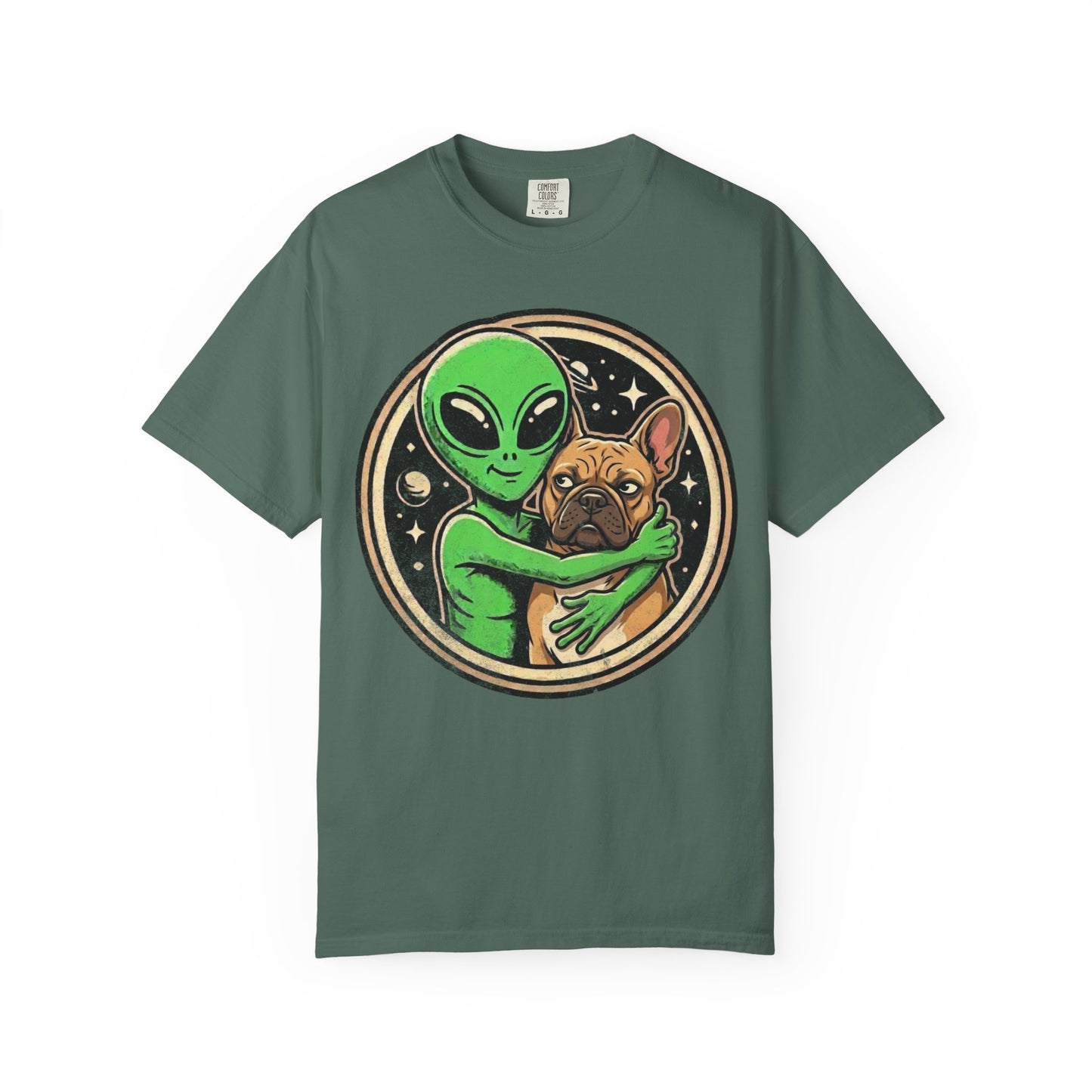 Every Alien Needs a French Bulldog T-Shirt in Blue Spruce from When Dogs Fly