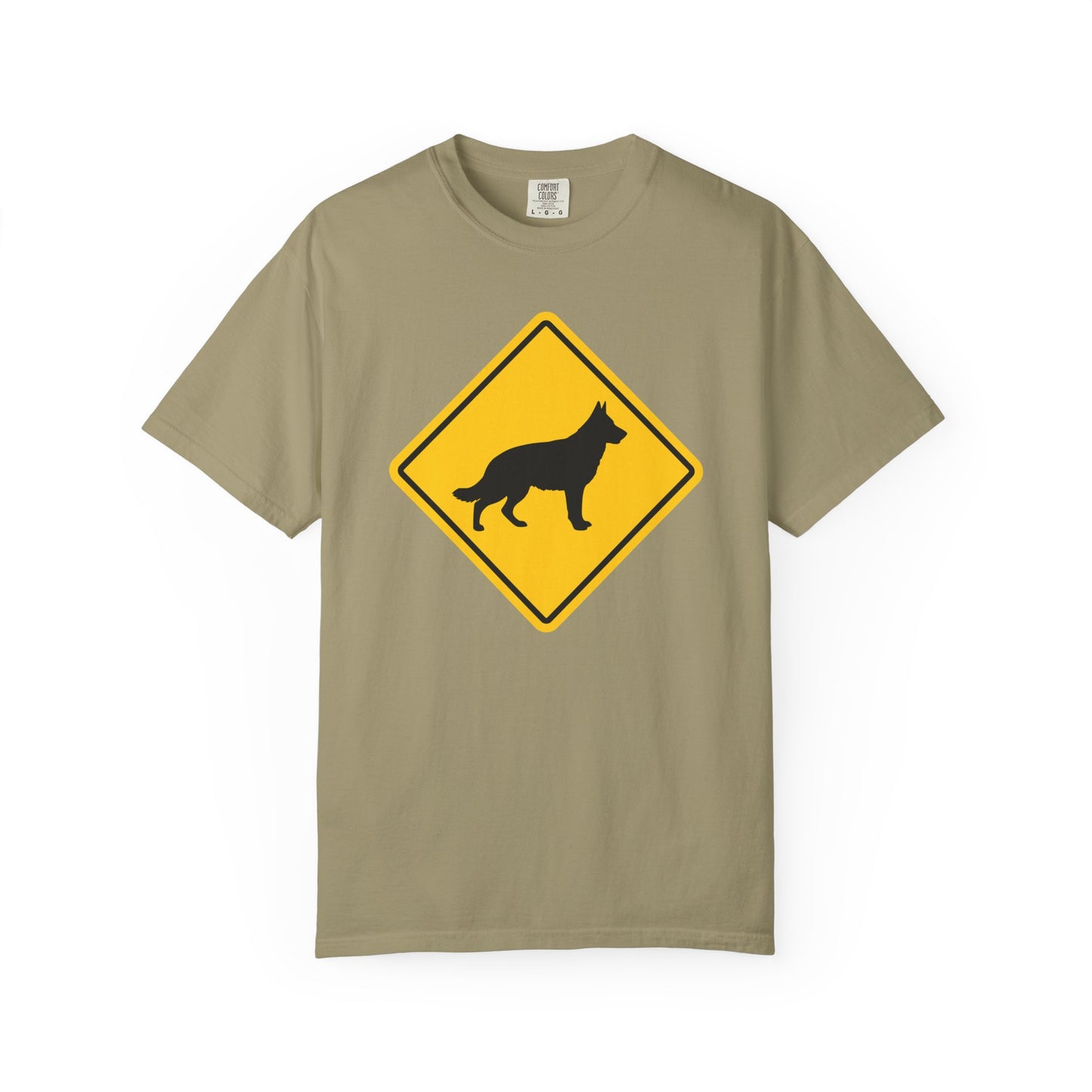 German Shepherd Dog Crossing T-Shirt in Khaki from When Dogs Fly