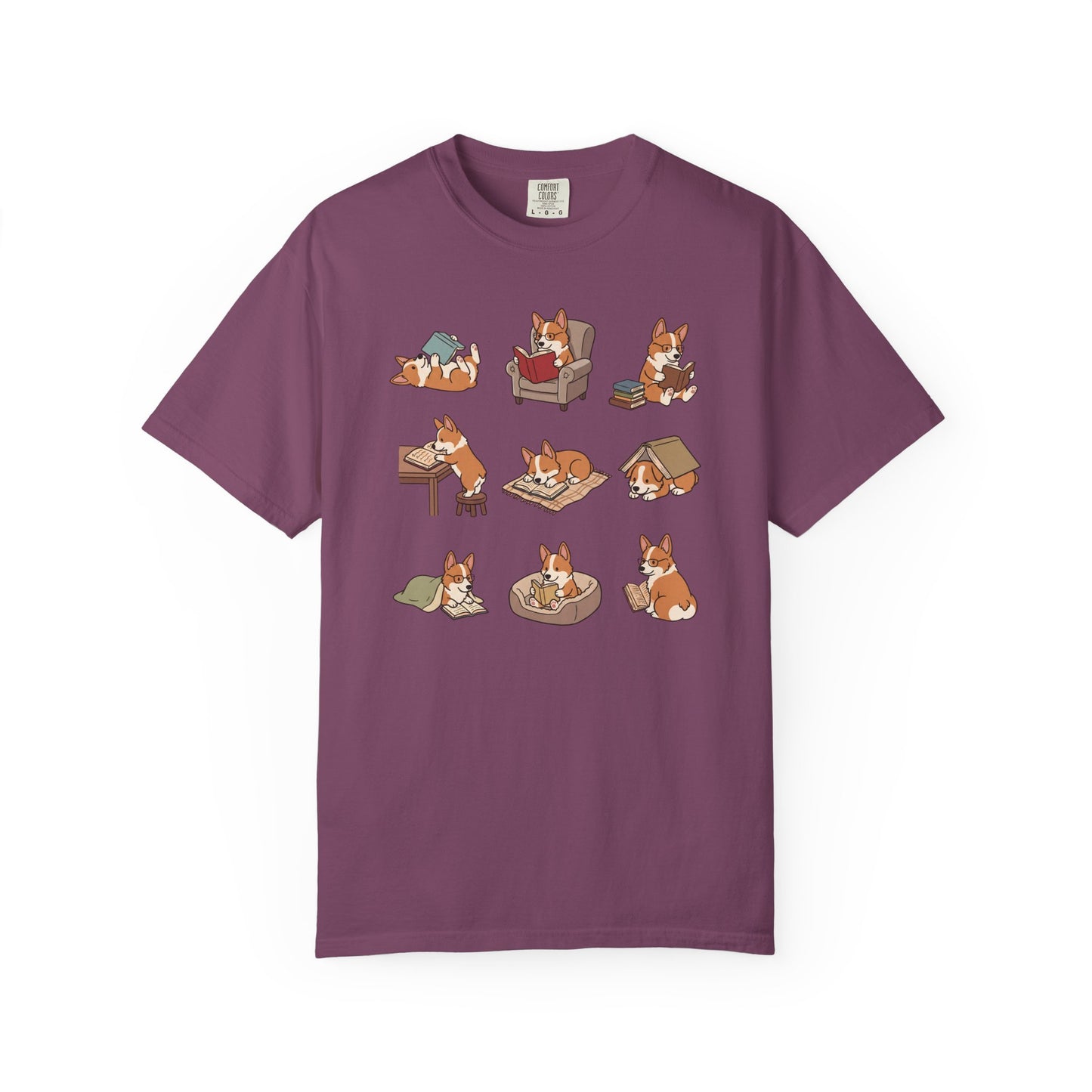 Corgi Book Club T-Shirt in Berry from When Dogs Fly