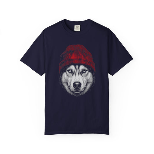 Red Beanie Siberian Husky T-Shirt