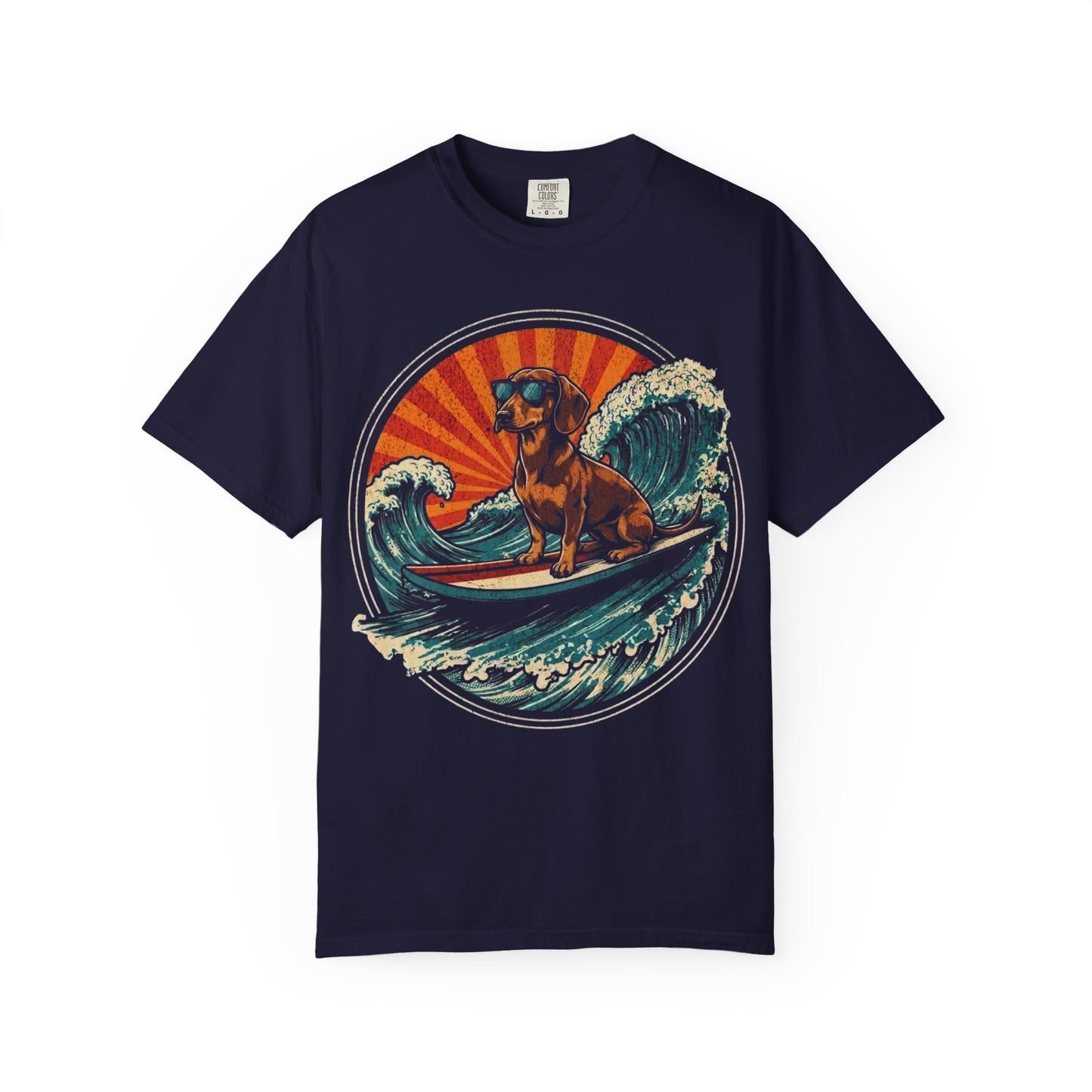 Surf's Up, Dachshund T-Shirt in True Navy from When Dogs Fly