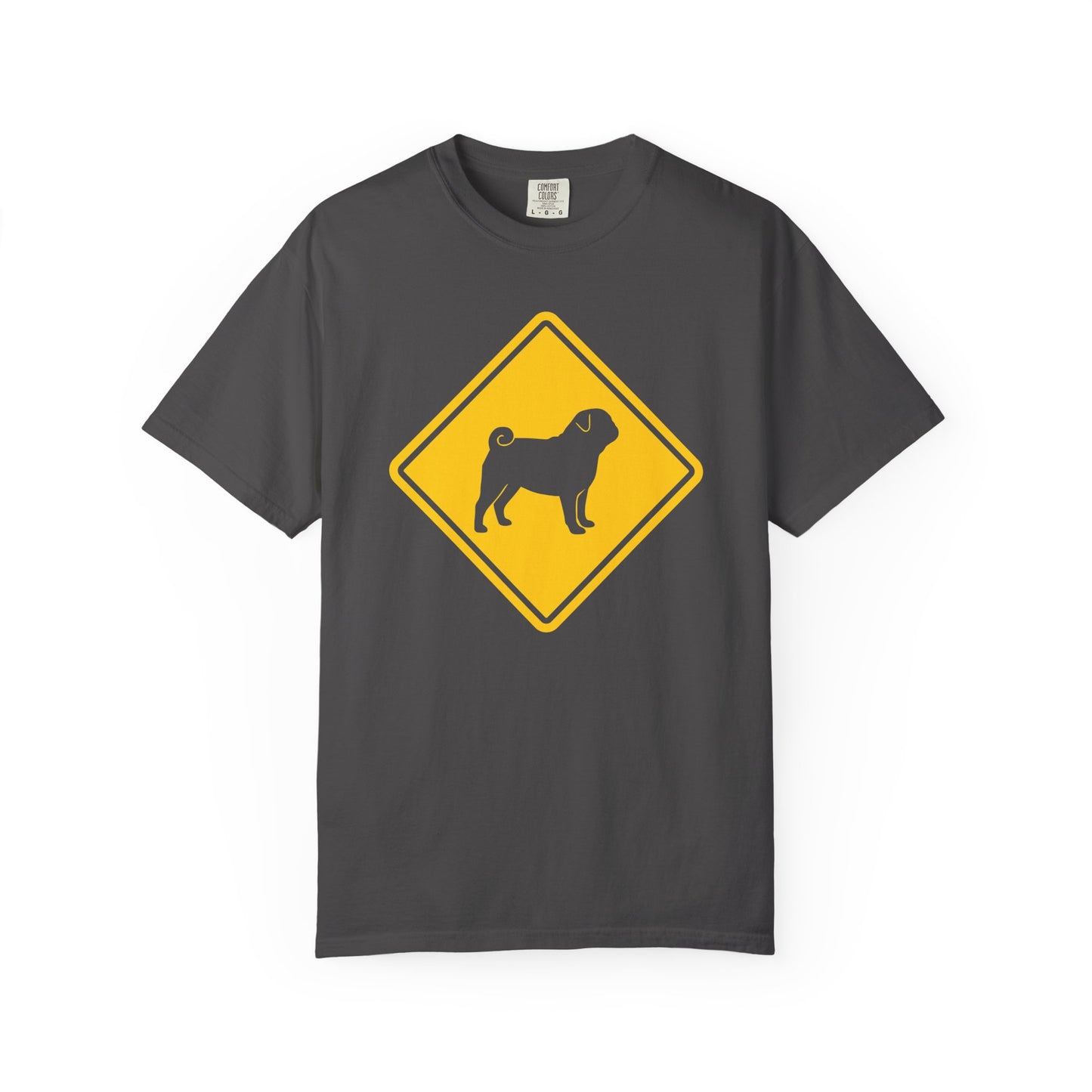 Pug Dog Crossing T-Shirt in Graphite from When Dogs Fly