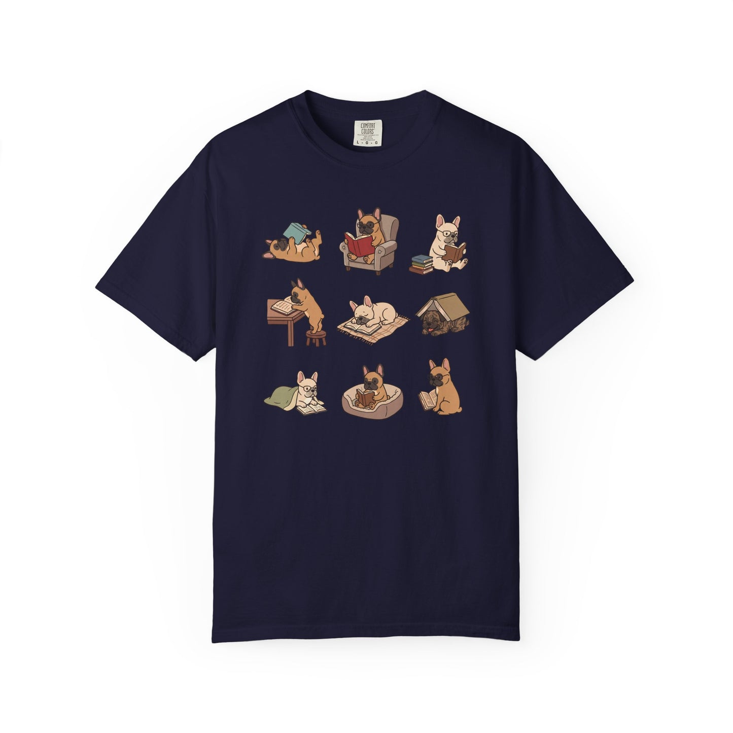French Bulldog Book Club T-Shirt in True Navy from When Dogs Fly