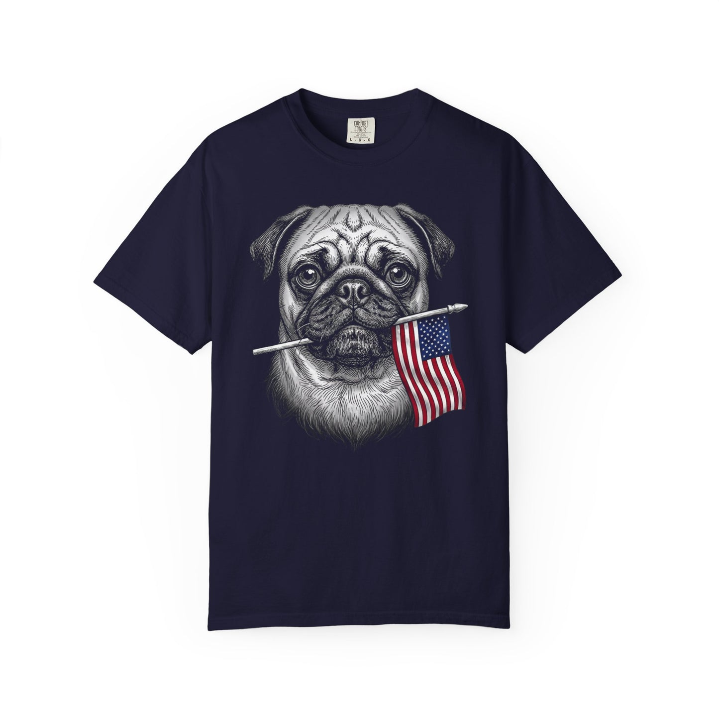 Red, White & Pug American Flag T-Shirt in True Navy from When Dogs Fly