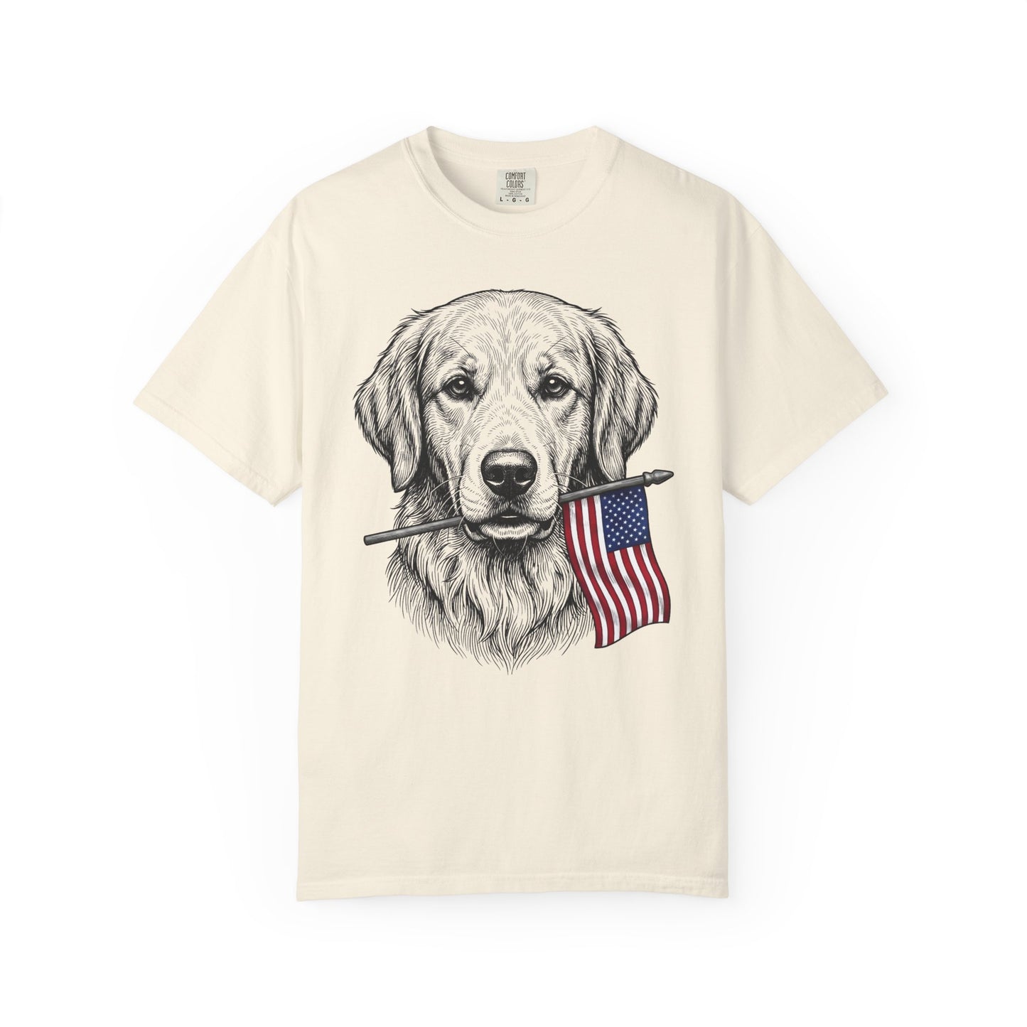 Red, White & Golden Retriever American Flag T-Shirt in Ivory from When Dogs Fly