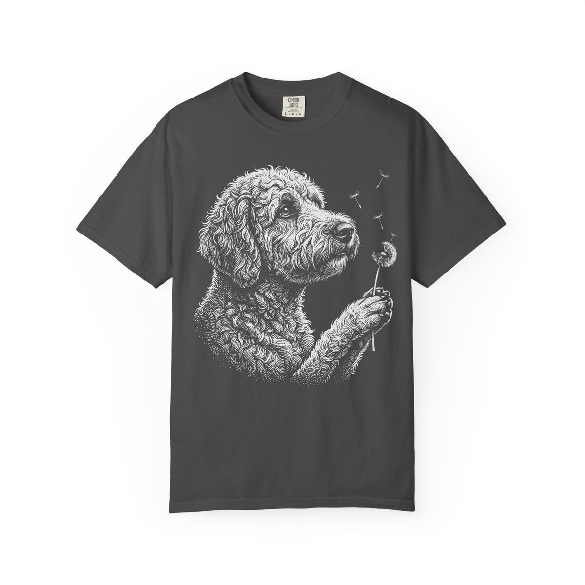 Labradoodle Dandelion Seeds T-Shirt in Graphite from When Dogs Fly