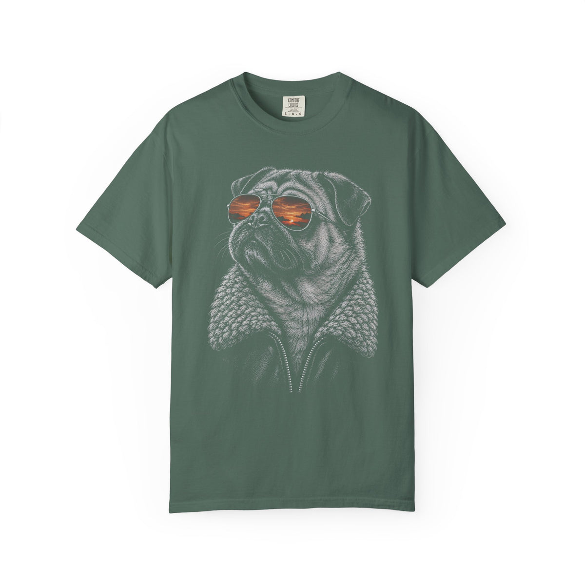 Sunset Aviator Pug T-Shirt in Blue Spruce from When Dogs Fly