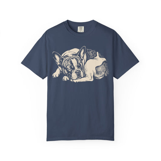 Cozy Nap Time French Bulldog T-Shirt in Midnight from When Dogs Fly