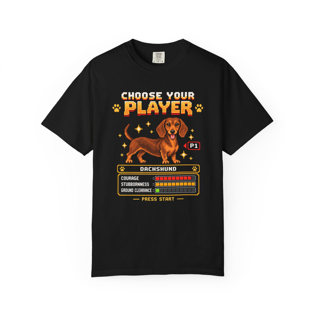 Choose Your Player Dachshund T-Shirt in Black from When Dogs Fly