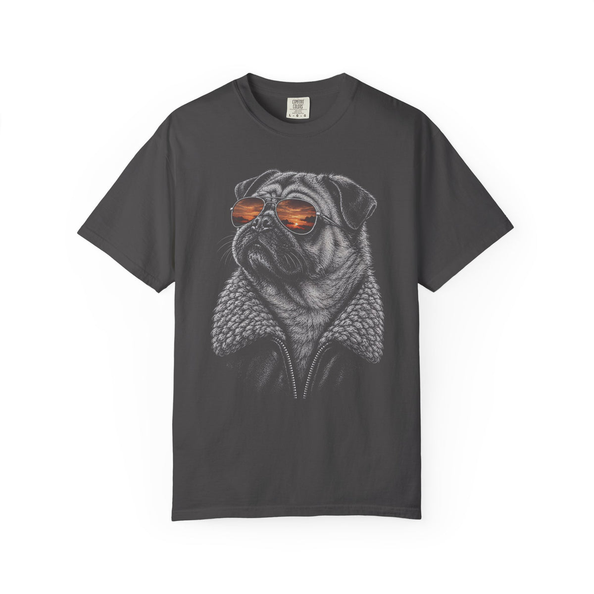 Sunset Aviator Pug T-Shirt in Graphite from When Dogs Fly