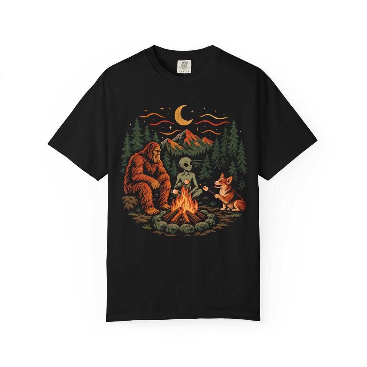 Campfire Believers Corgi T-Shirt in Black from When Dogs Fly