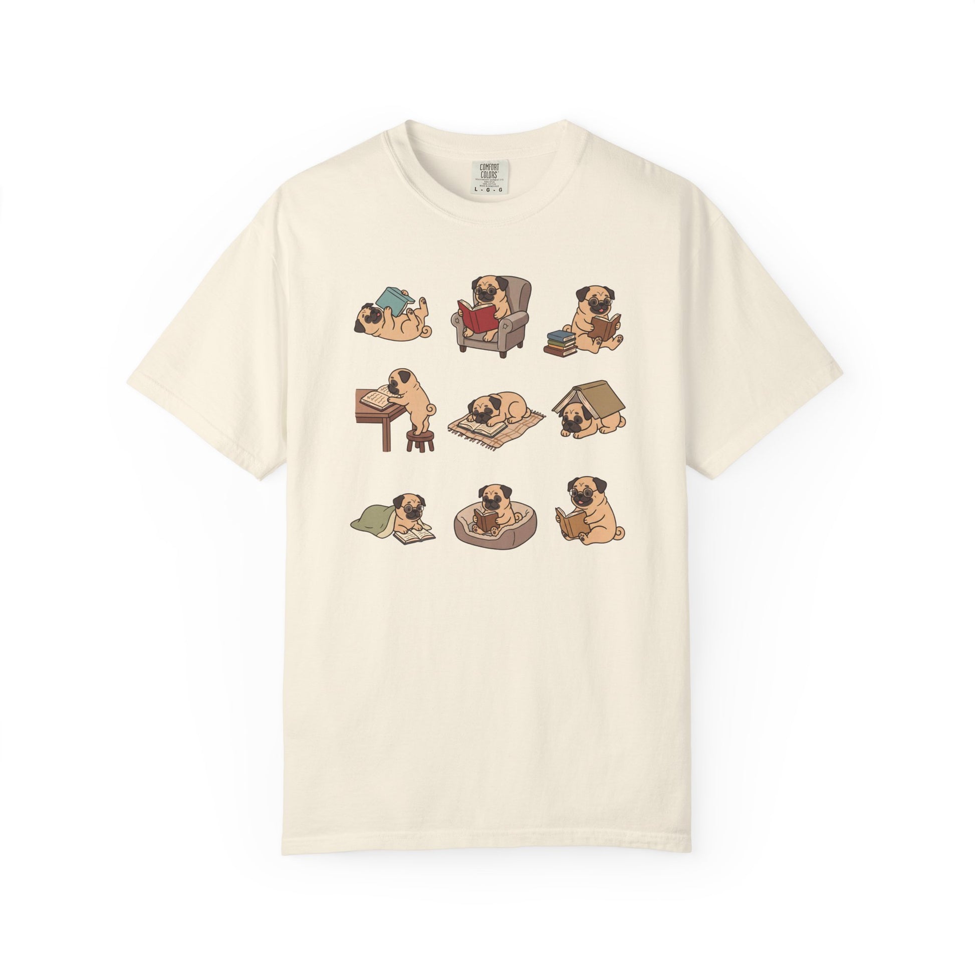 Pug Book Club T-Shirt in Ivory from When Dogs Fly