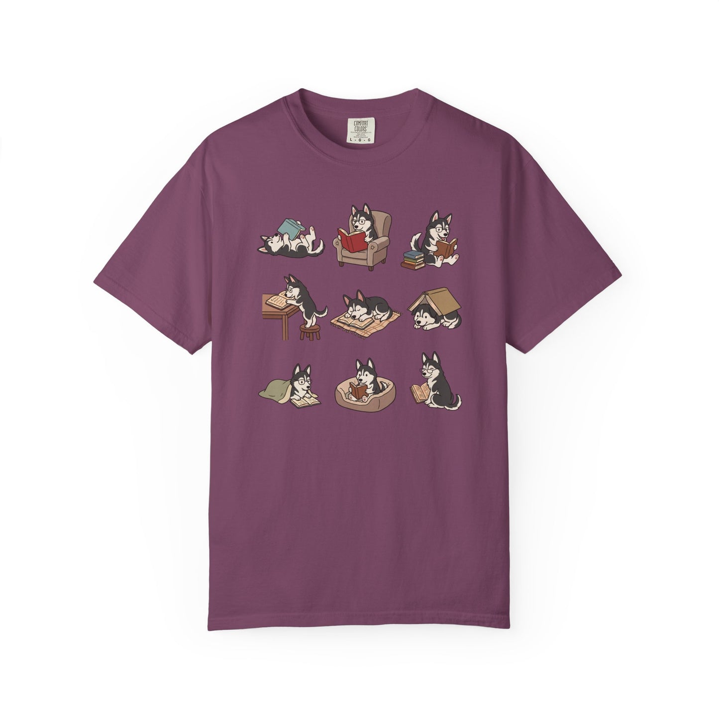 Siberian Husky Book Club T-Shirt in Berry from When Dogs Fly