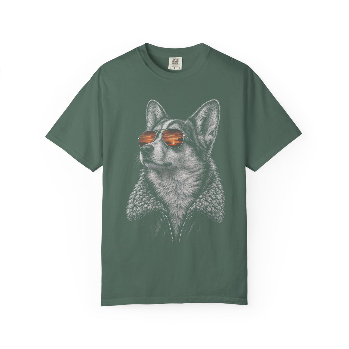Sunset Aviator Corgi T-Shirt in Blue Spruce from When Dogs Fly