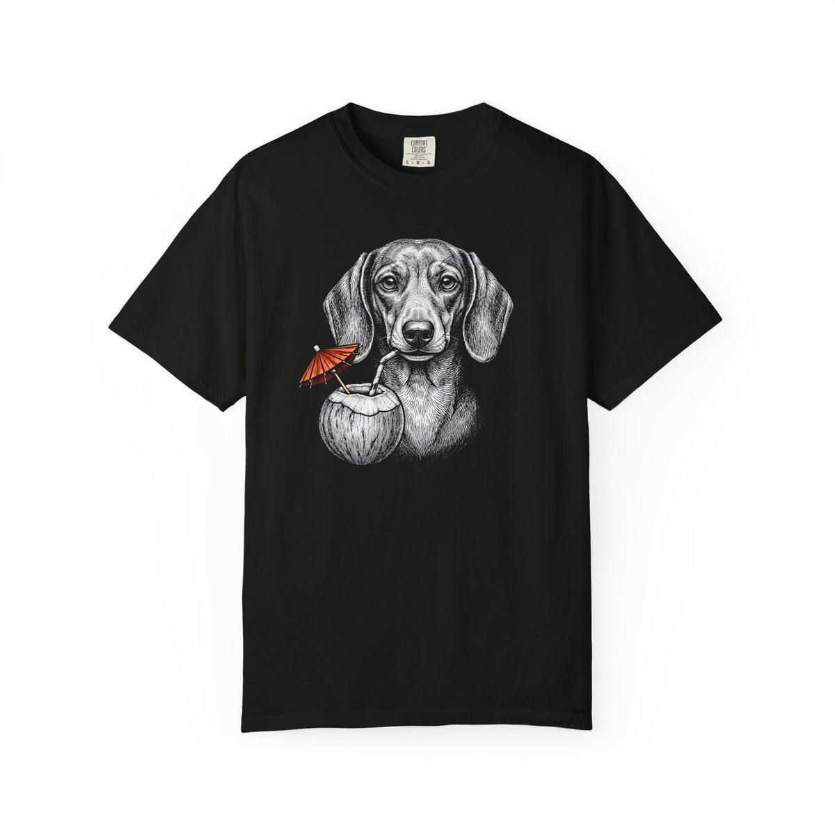 Island Time Dachshund T-Shirt in Black from When Dogs Fly