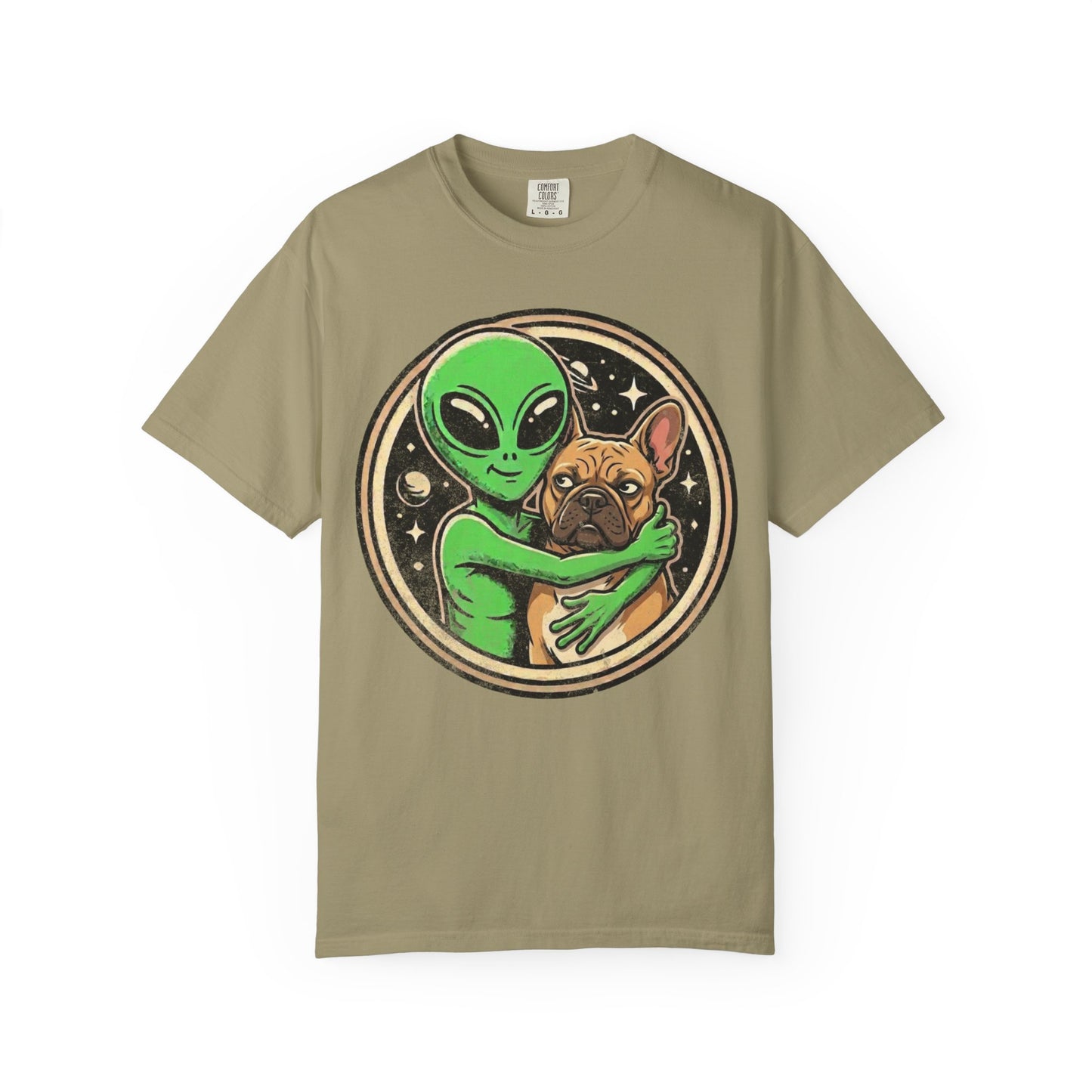 Every Alien Needs a French Bulldog T-Shirt in Khaki from When Dogs Fly