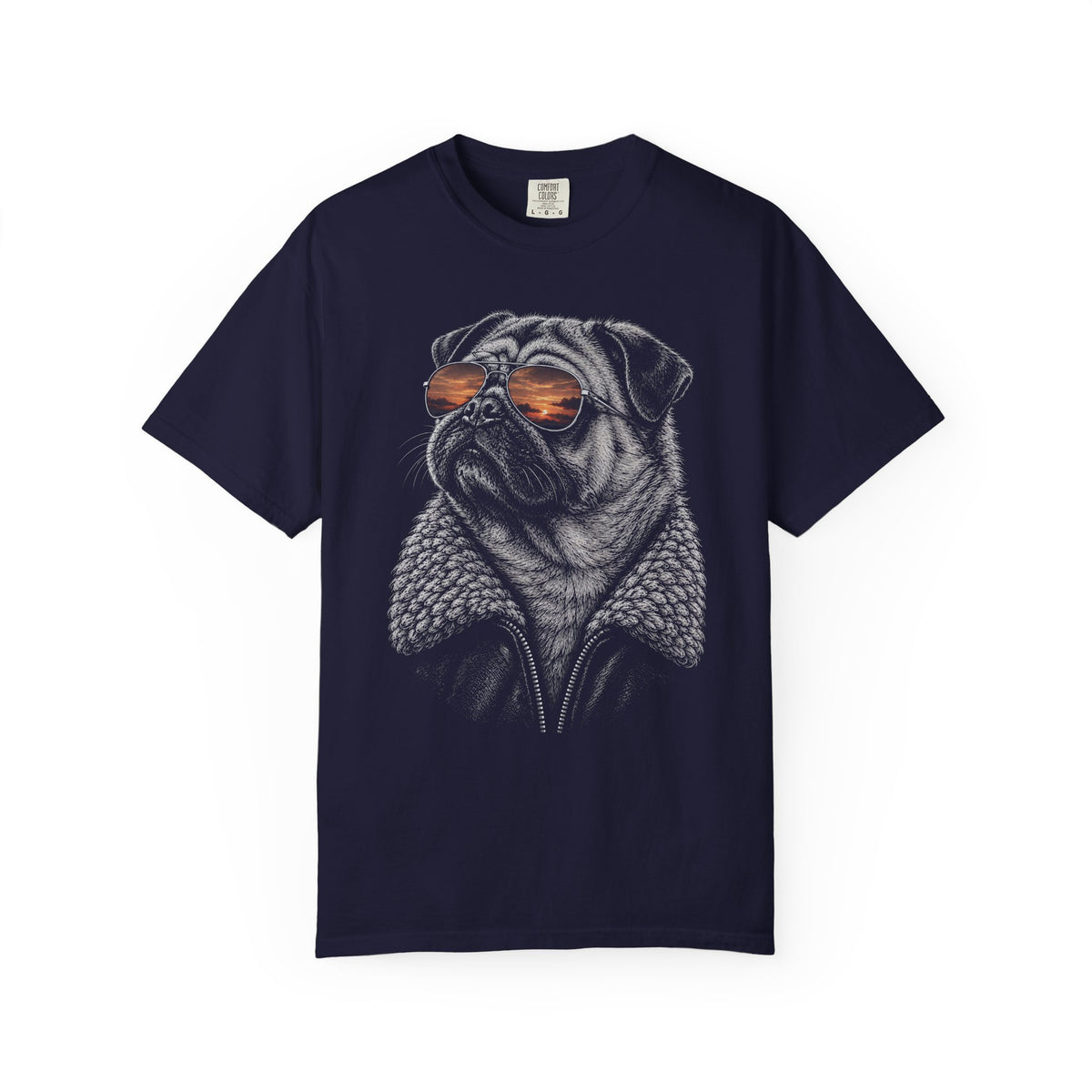 Sunset Aviator Pug T-Shirt in True Navy from When Dogs Fly
