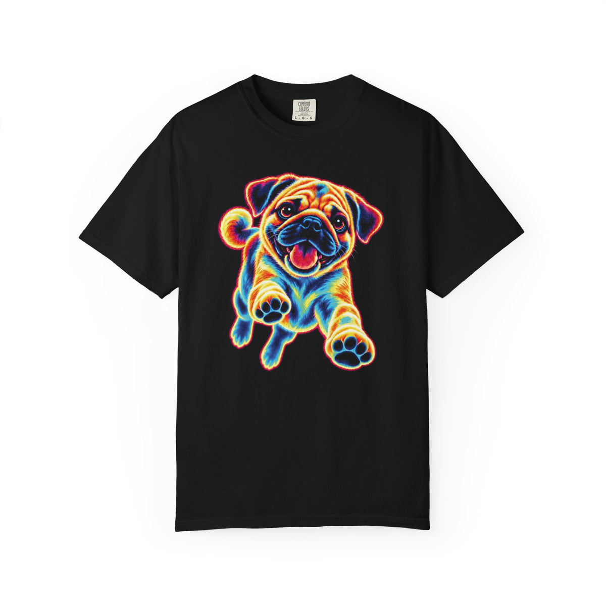 Neon Zoomies Pug T-Shirt in Black from When Dogs Fly