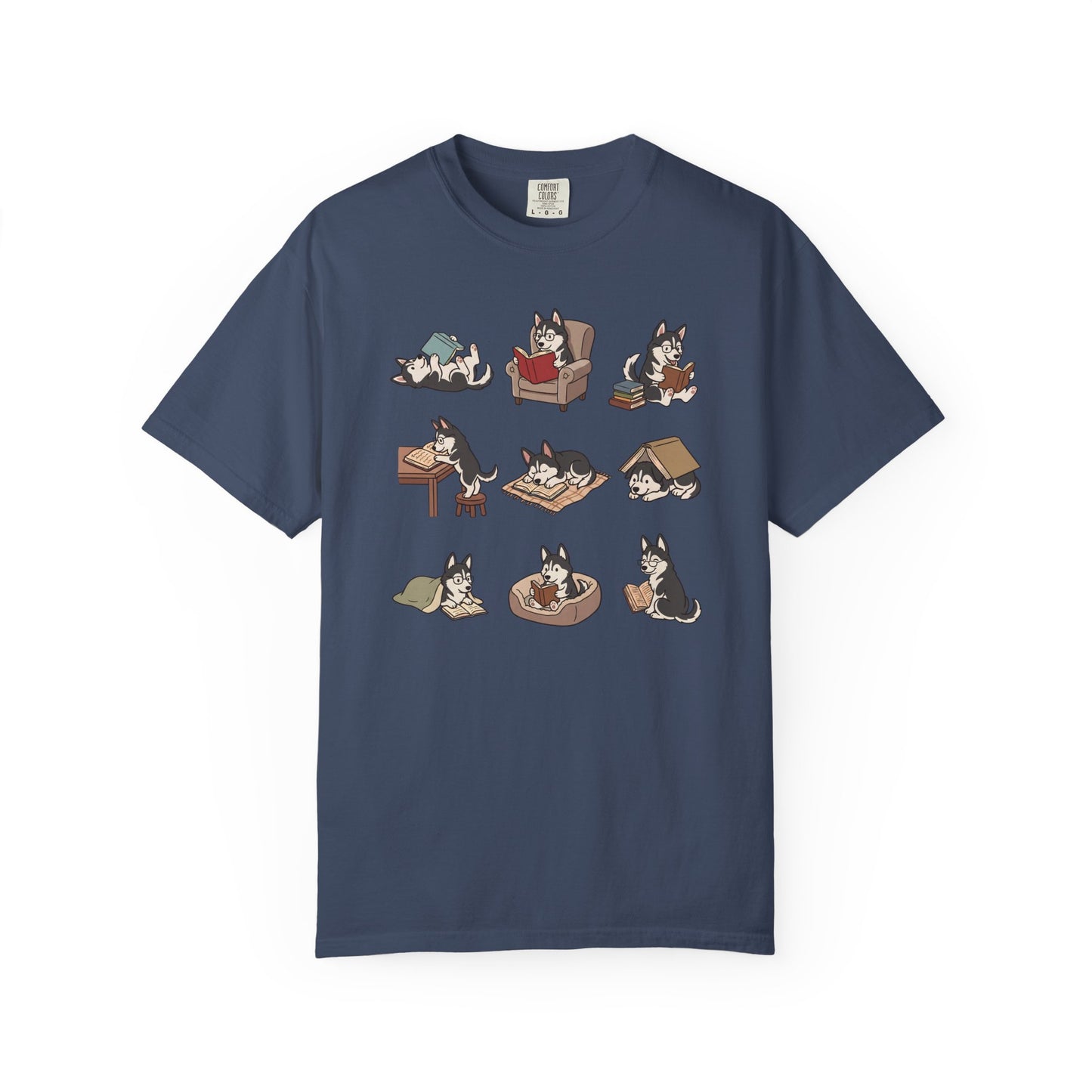 Siberian Husky Book Club T-Shirt in Midnight from When Dogs Fly