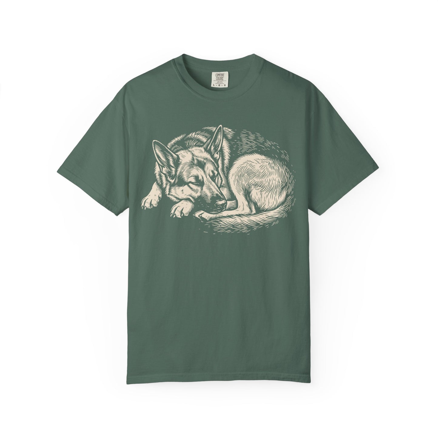 Cozy Nap Time German Shepherd T-Shirt in Blue Spruce from When Dogs Fly